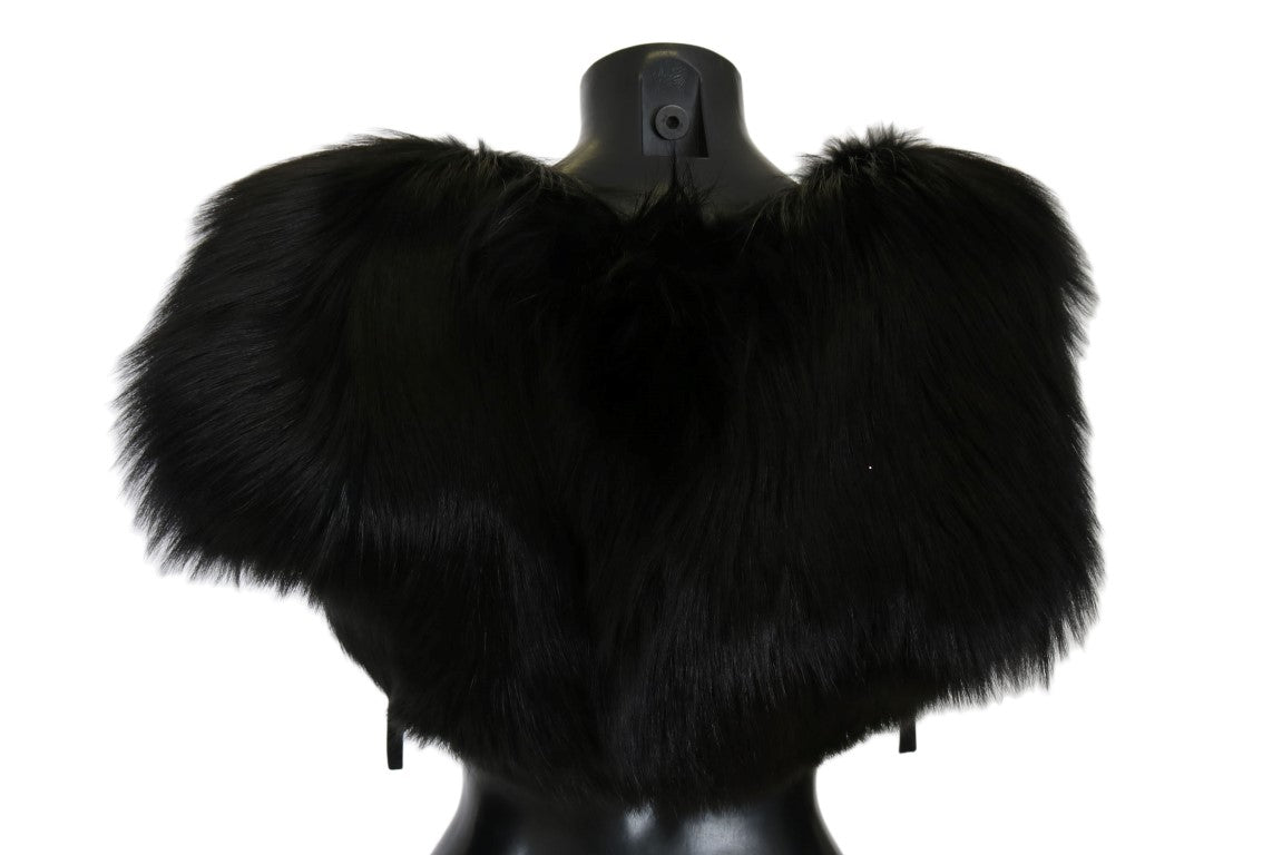 Eșarfă elegantă din blană de vulpe argintie neagră Dolce & Gabbana
