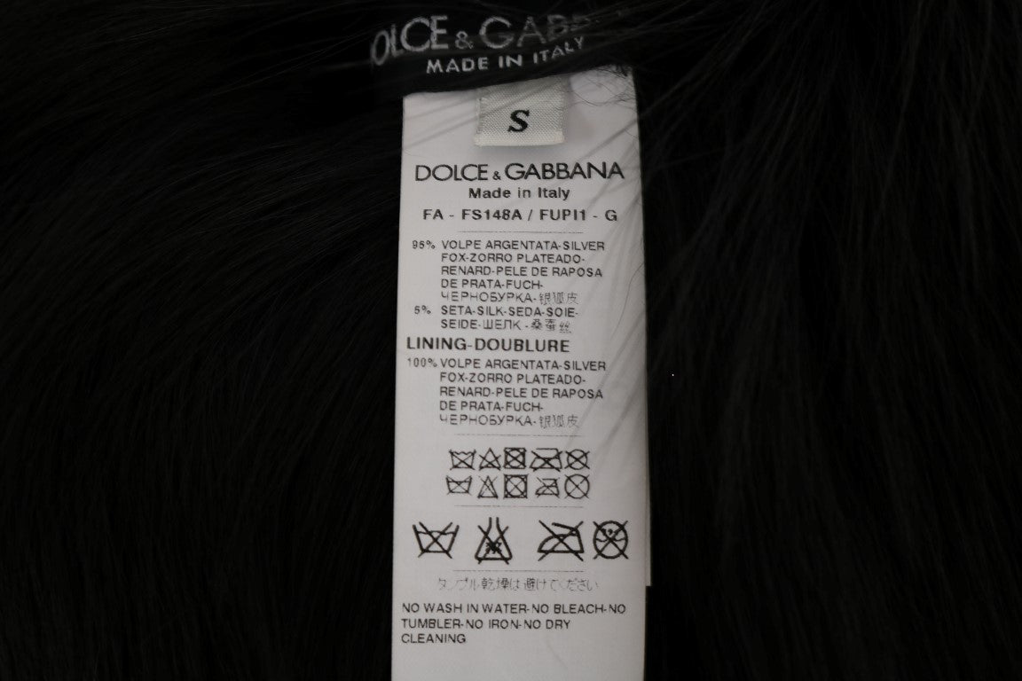 Eșarfă elegantă din blană de vulpe argintie neagră Dolce & Gabbana
