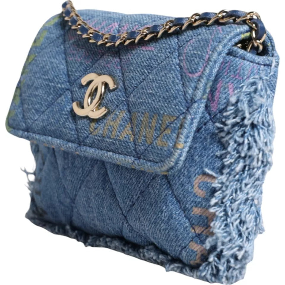 Chanel Denim Mood Flap Micro-Schultertasche mit Logo-Print und Fransen