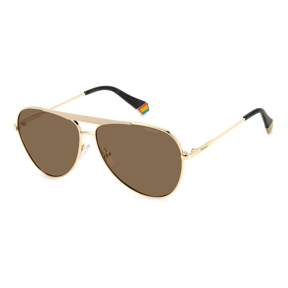 Ochelari de soare Polaroid din oțel inoxidabil aurii