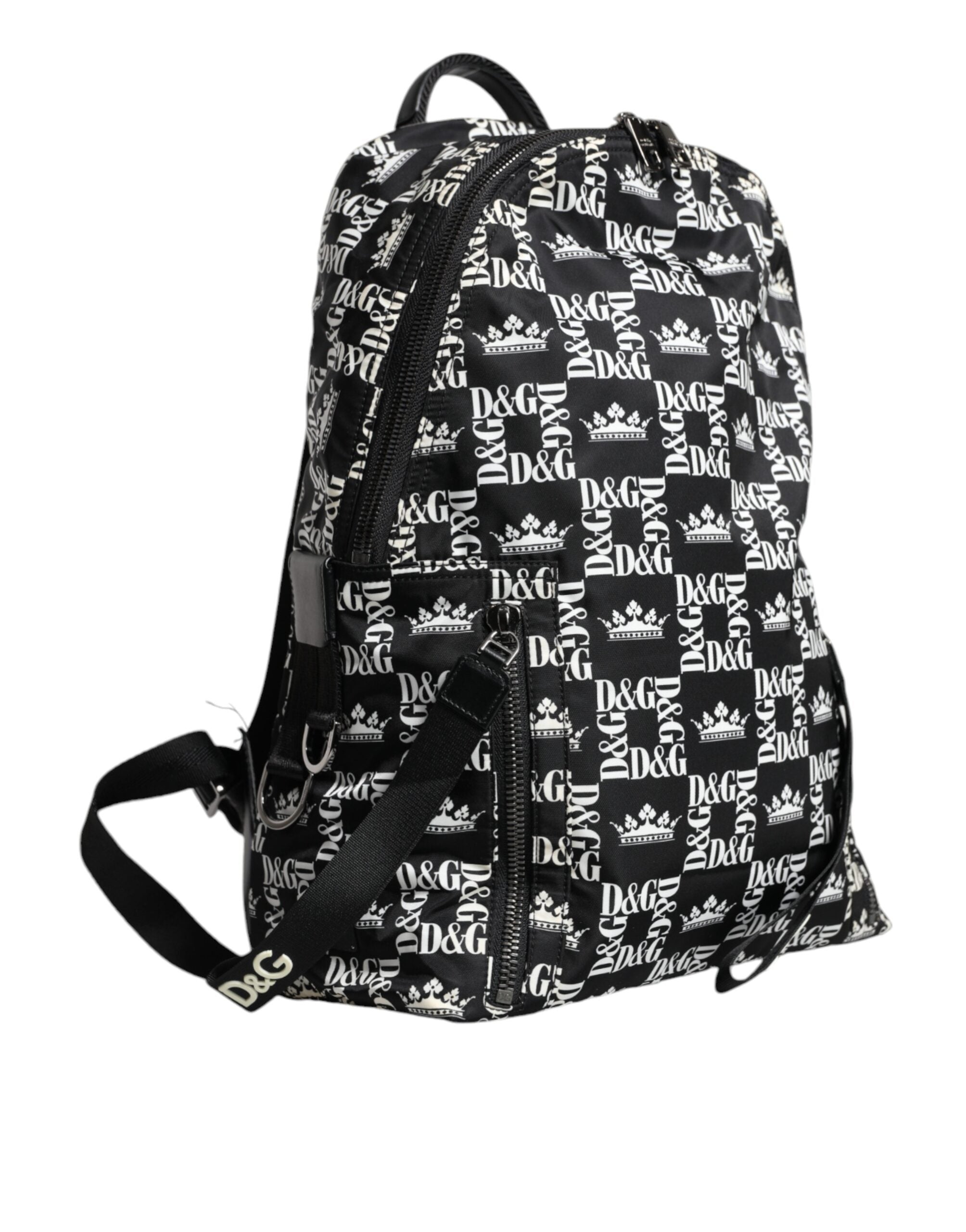 Dolce & Gabbana – Rucksack aus Nylon mit DG-Kronenlogo in Schwarz und Weiß