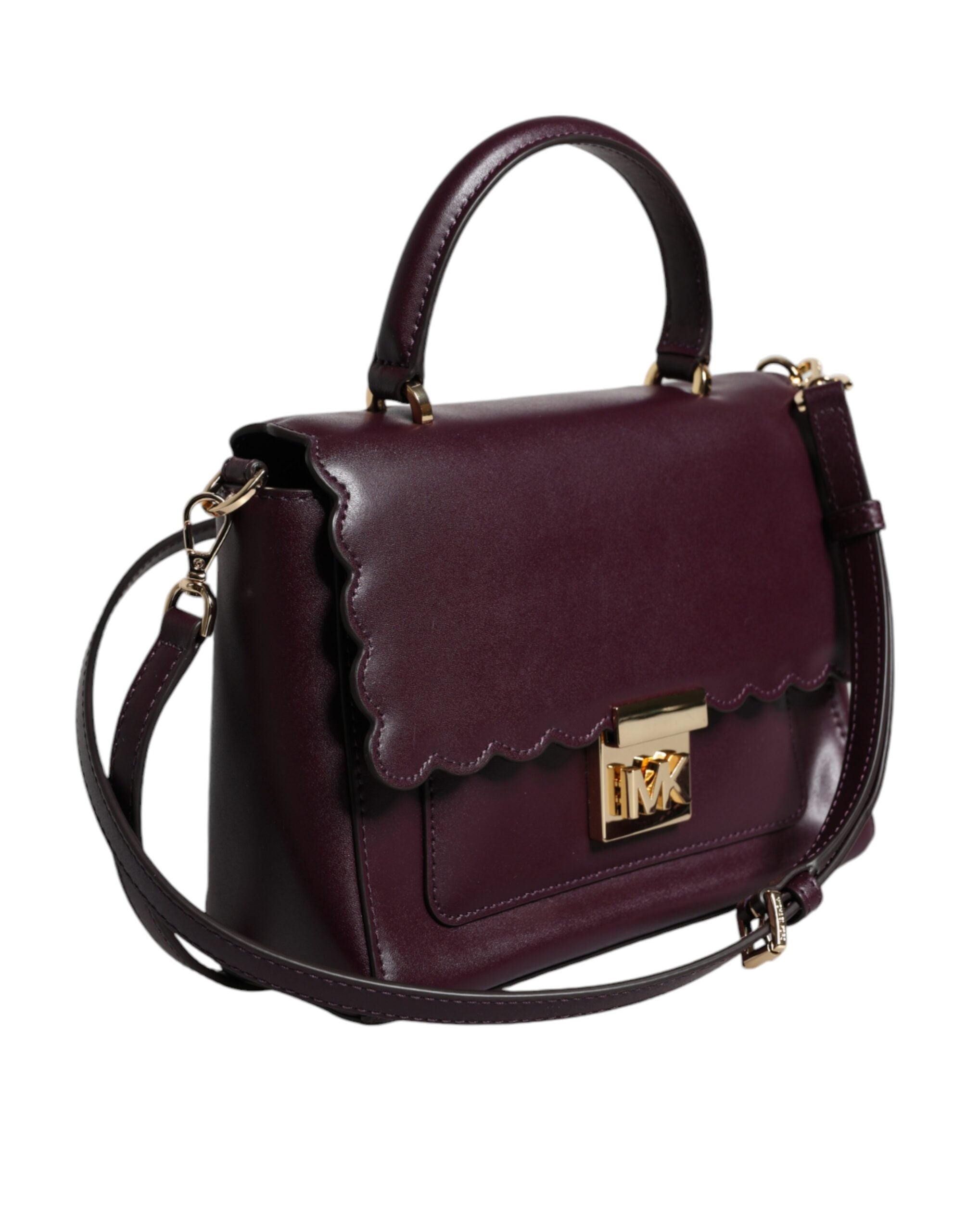 Geantă tip crossbody MINDY din piele mov cu placă cu logo Michael Kors