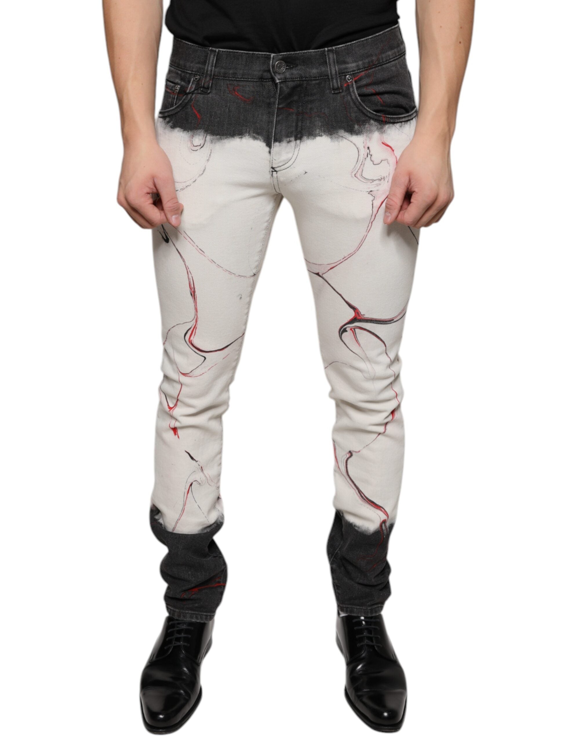 Dolce & Gabbana – Skinny-Jeans in Schwarz und Weiß mit Print für Herren