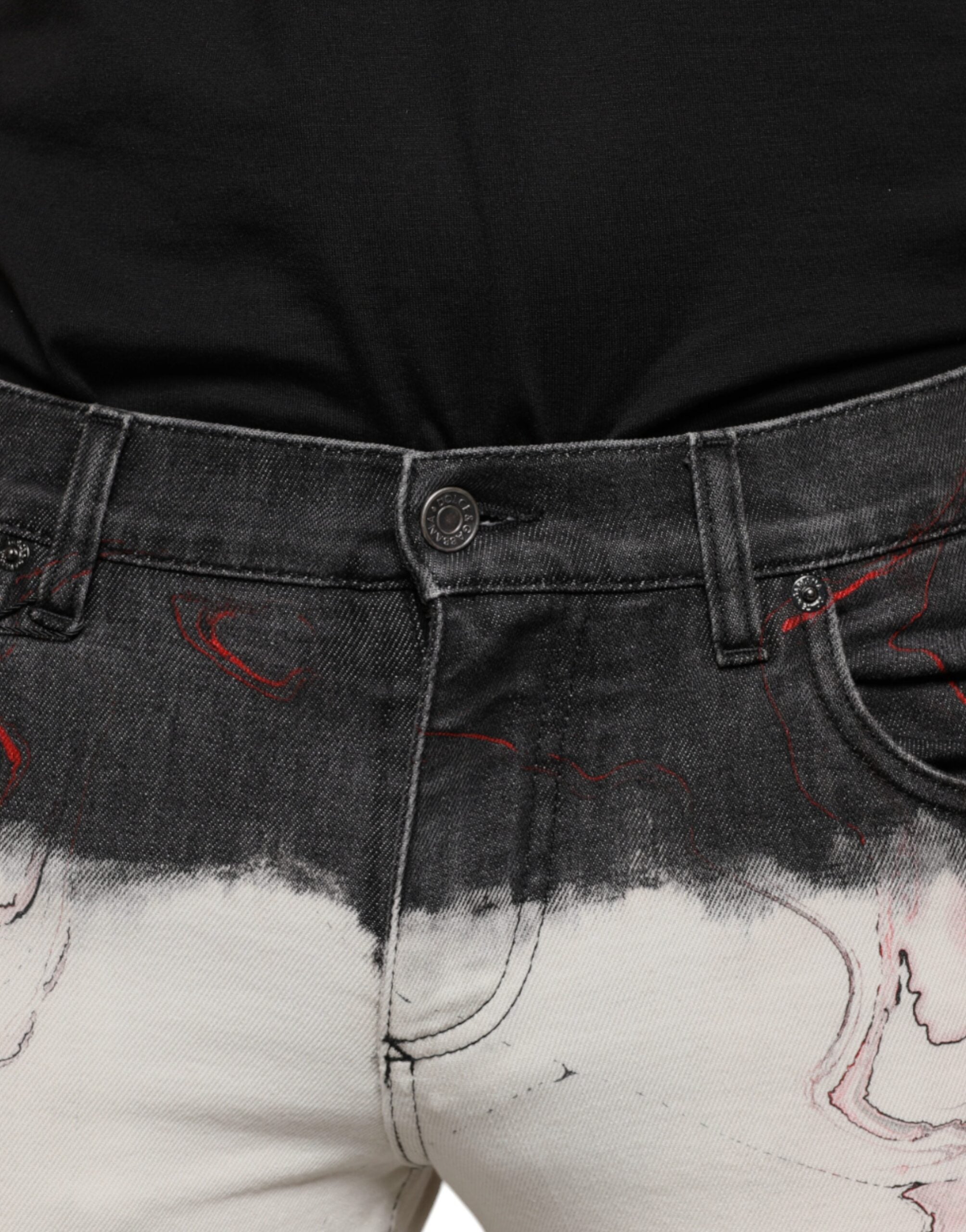 Dolce & Gabbana – Skinny-Jeans in Schwarz und Weiß mit Print für Herren