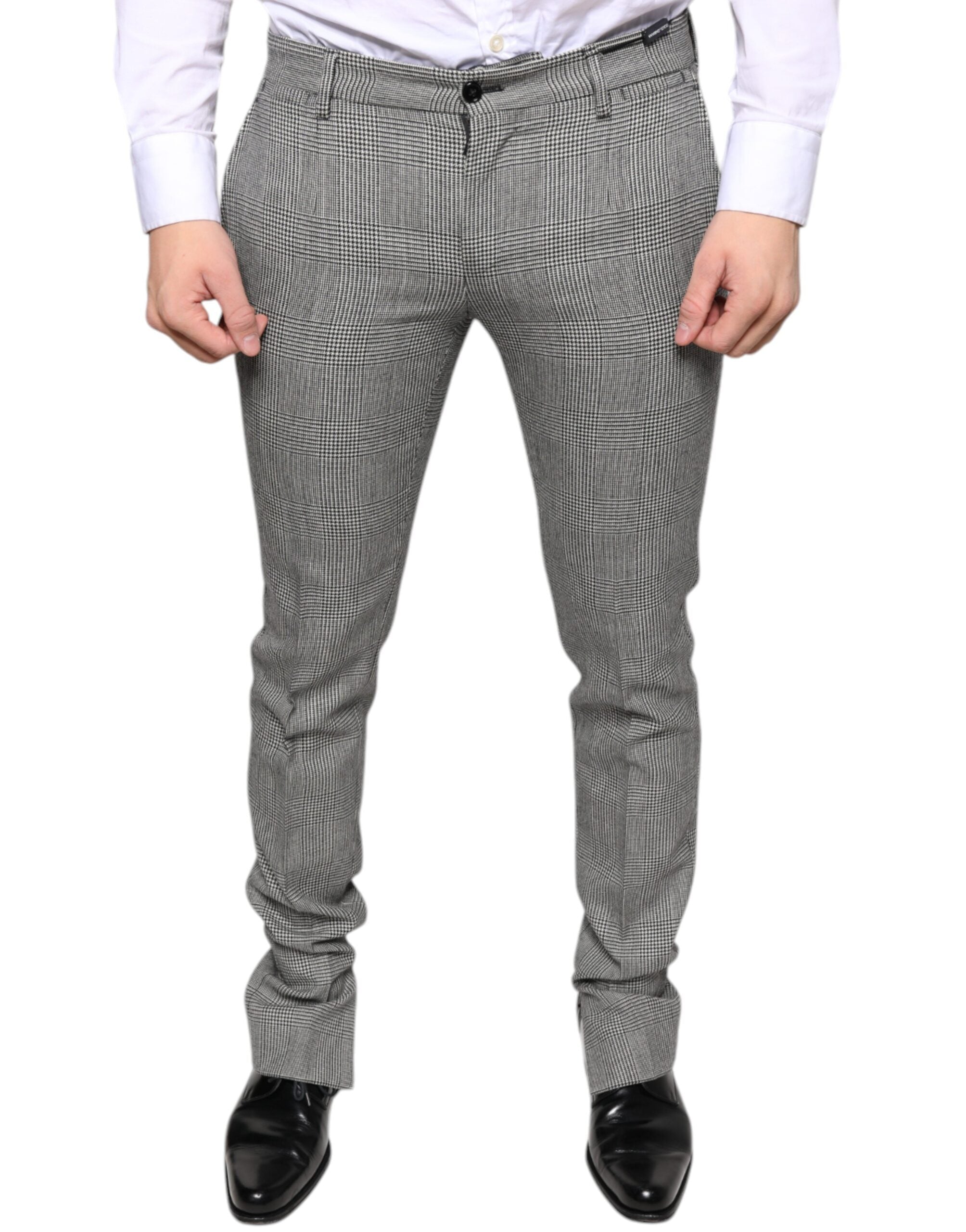 Pantaloni skinny din lână cu model tartan gri în carouri Dolce & Gabbana