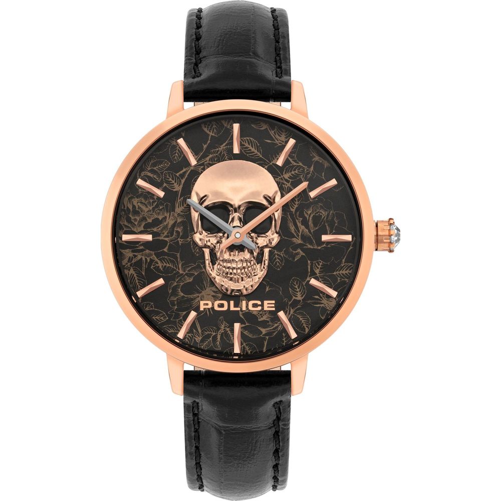 Schwarze Lederarmbanduhr von Police