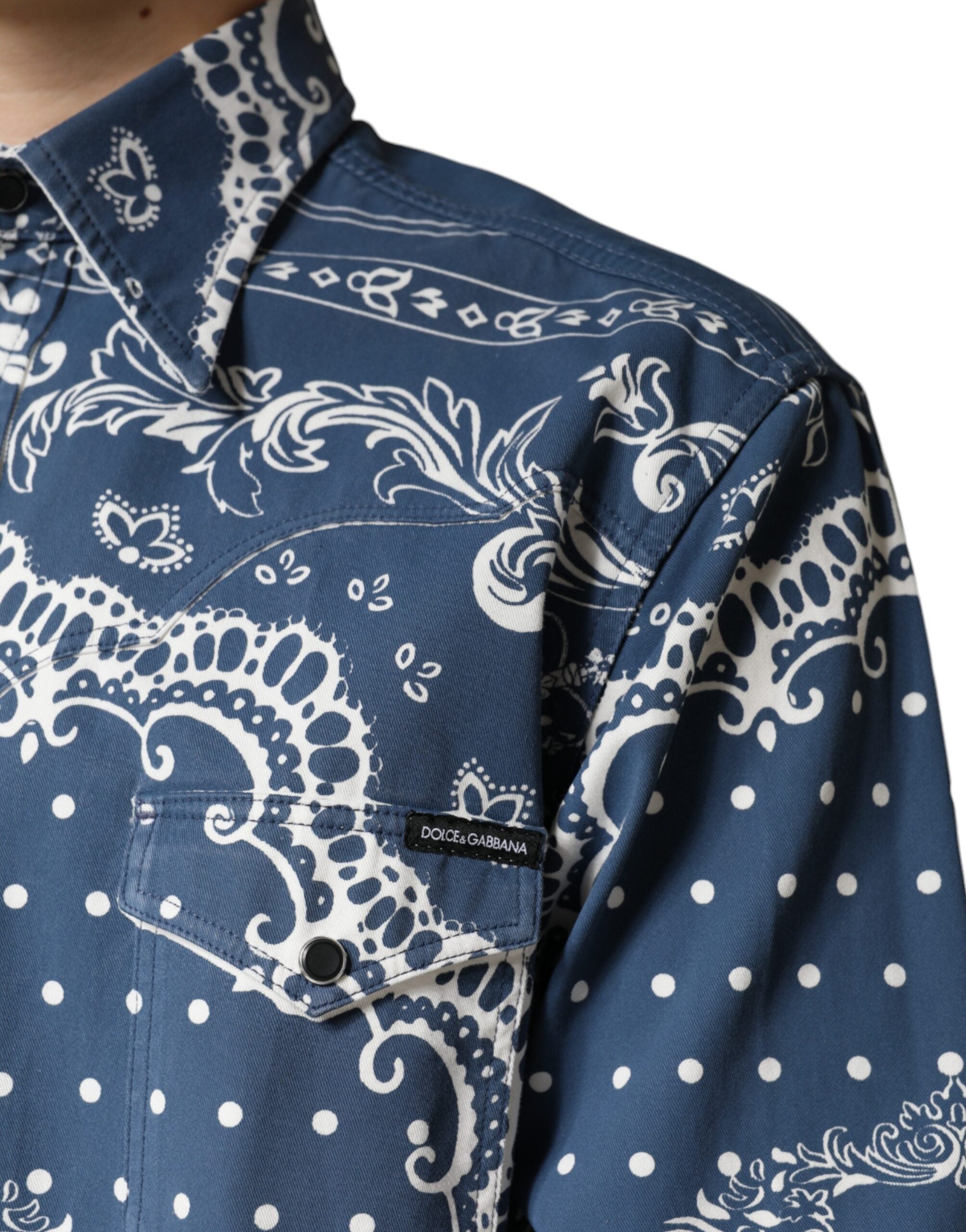 Blau-weißes Freizeithemd aus Baumwolle mit Bandana-Print von Dolce & Gabbana