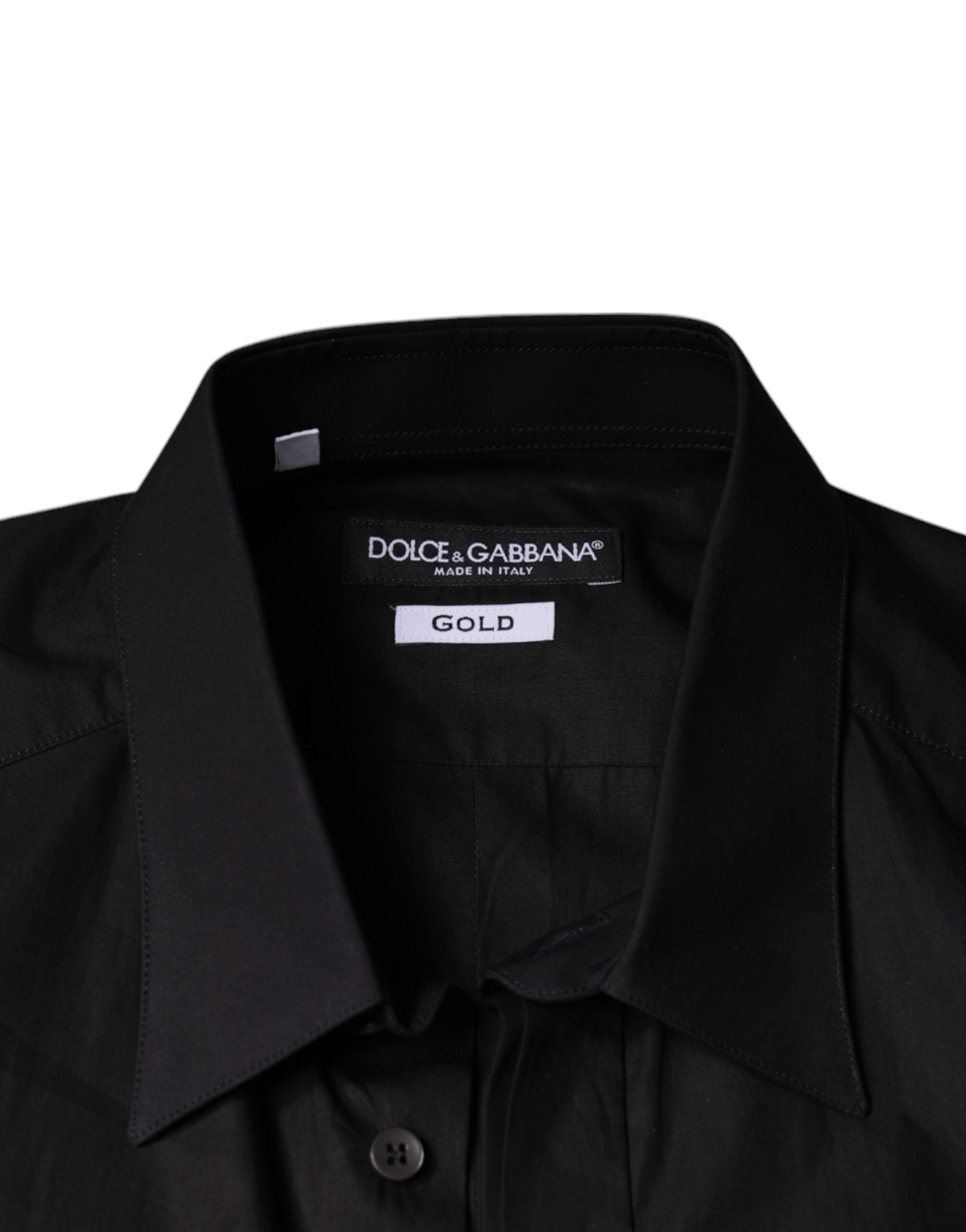 Dolce & Gabbana – Schwarzes, GOLDENES Hemd mit Königskronenstickerei