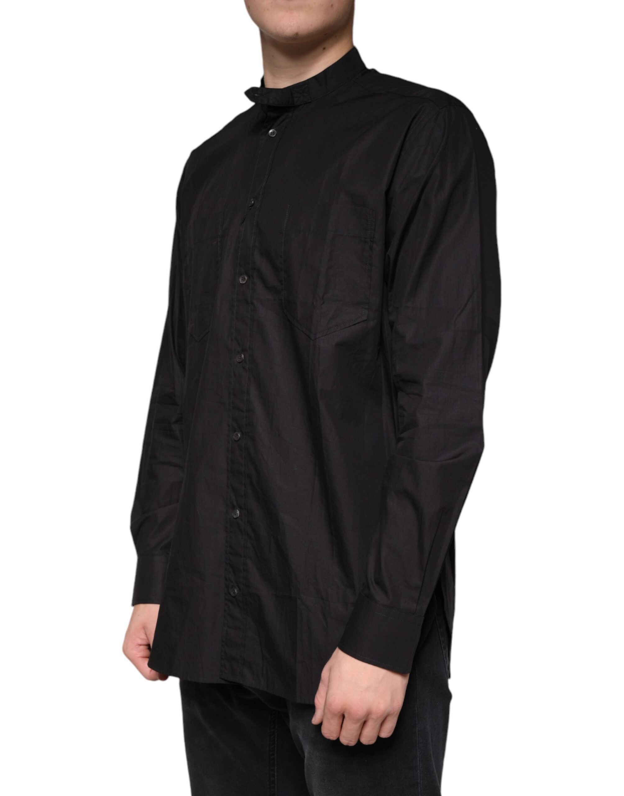 Dolce & Gabbana Schwarzes Baumwoll-Button-Down-Freizeithemd für Herren