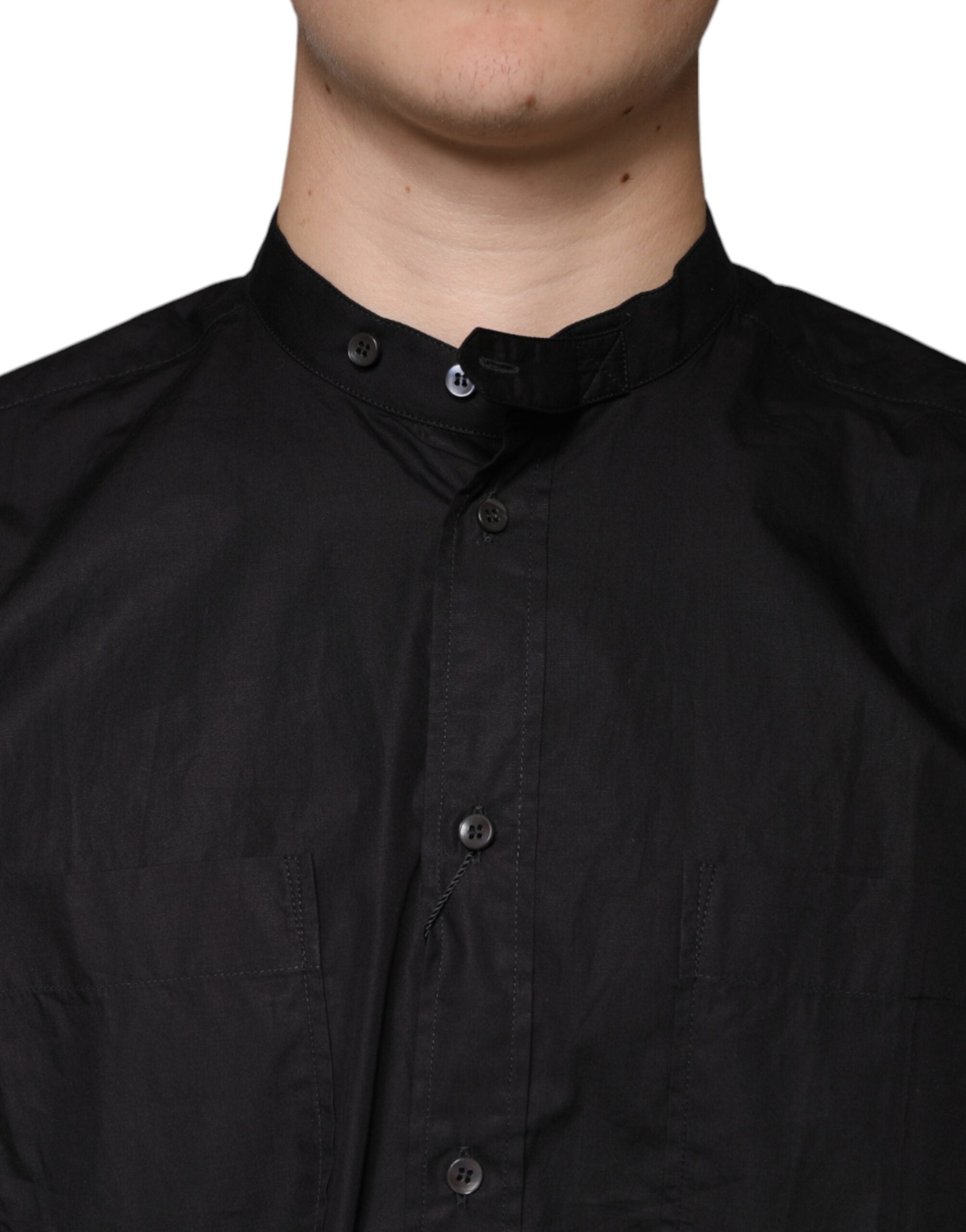 Dolce & Gabbana Schwarzes Baumwoll-Button-Down-Freizeithemd für Herren