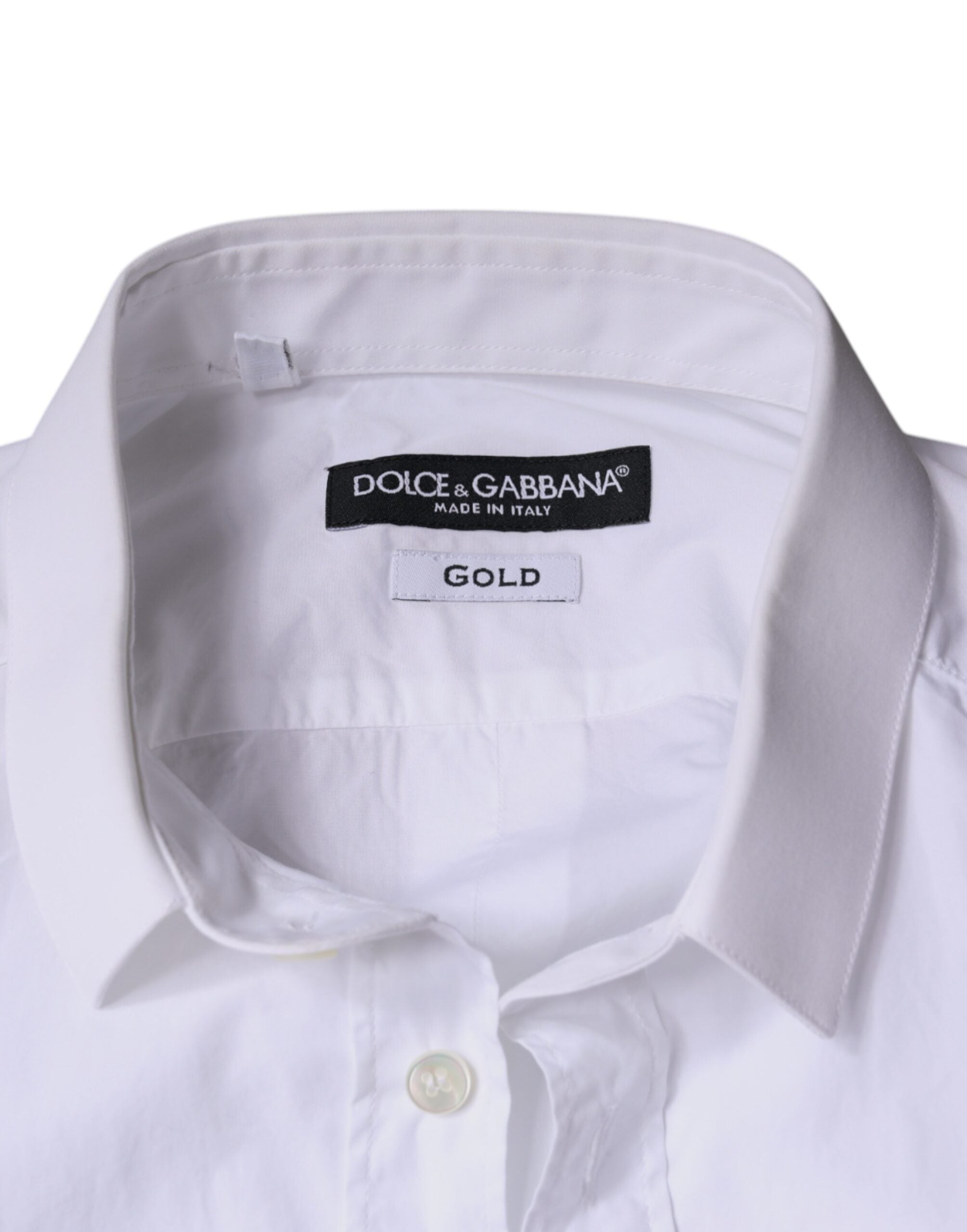 Dolce & Gabbana Weißes Baumwollkleid GOLD Formales Hemd mit Kragen