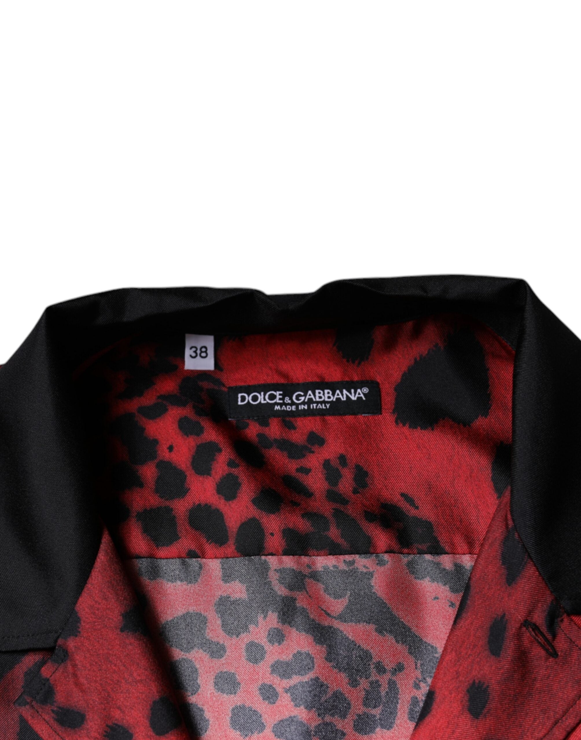 Dolce & Gabbana Rotes Button-Down-Freizeithemd aus Seide mit Leopardenmuster