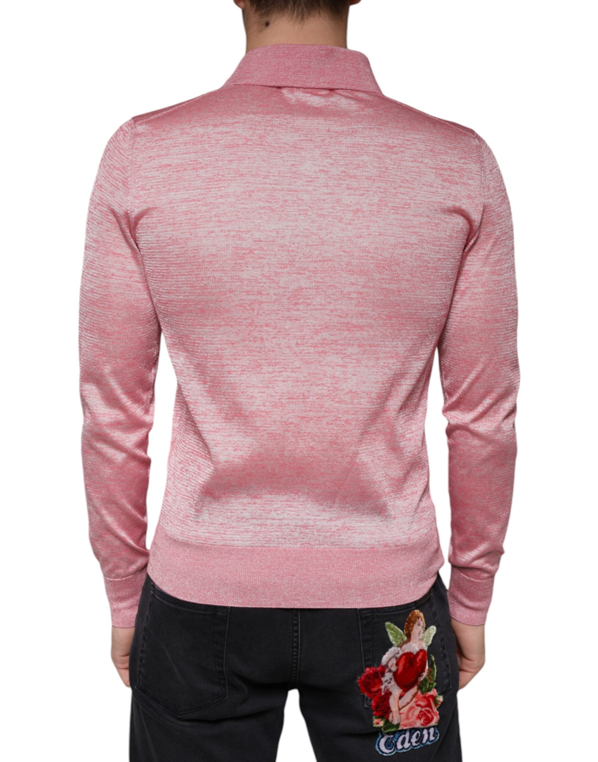 Dolce & Gabbana – Rosafarbenes Poloshirt aus Polyester mit langen Ärmeln für Herren