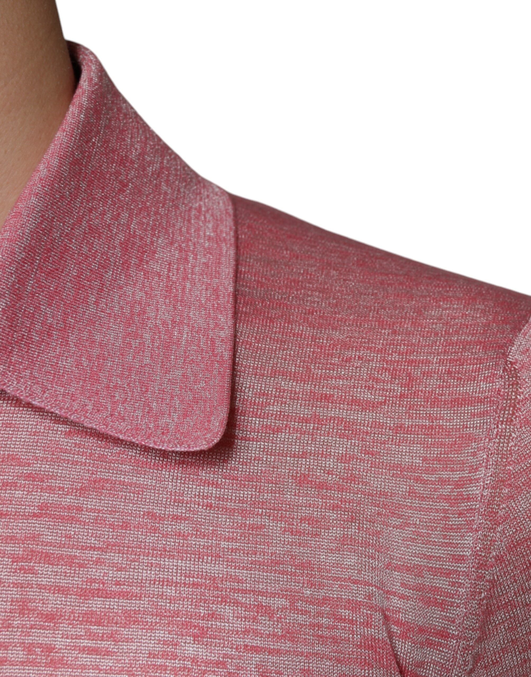 Dolce & Gabbana – Rosafarbenes Poloshirt aus Polyester mit langen Ärmeln für Herren