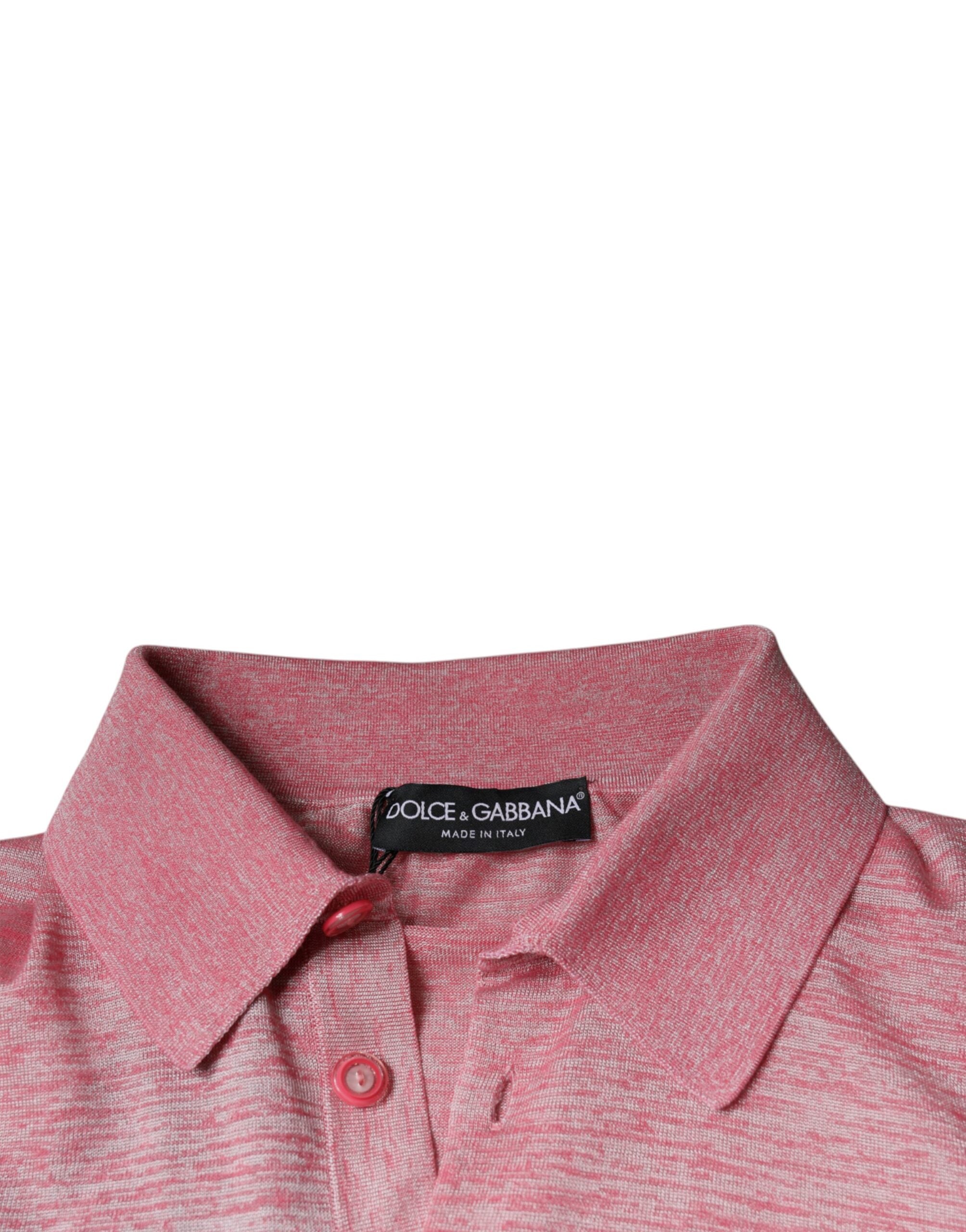 Dolce & Gabbana – Rosafarbenes Poloshirt aus Polyester mit langen Ärmeln für Herren