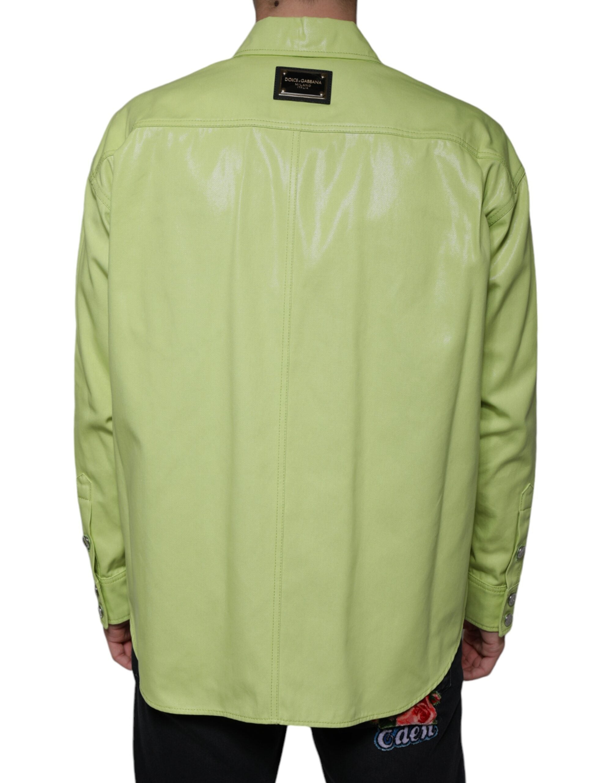 Dolce & Gabbana Grünes Herren-Button-Down-Hemd aus Baumwolle mit Kragen