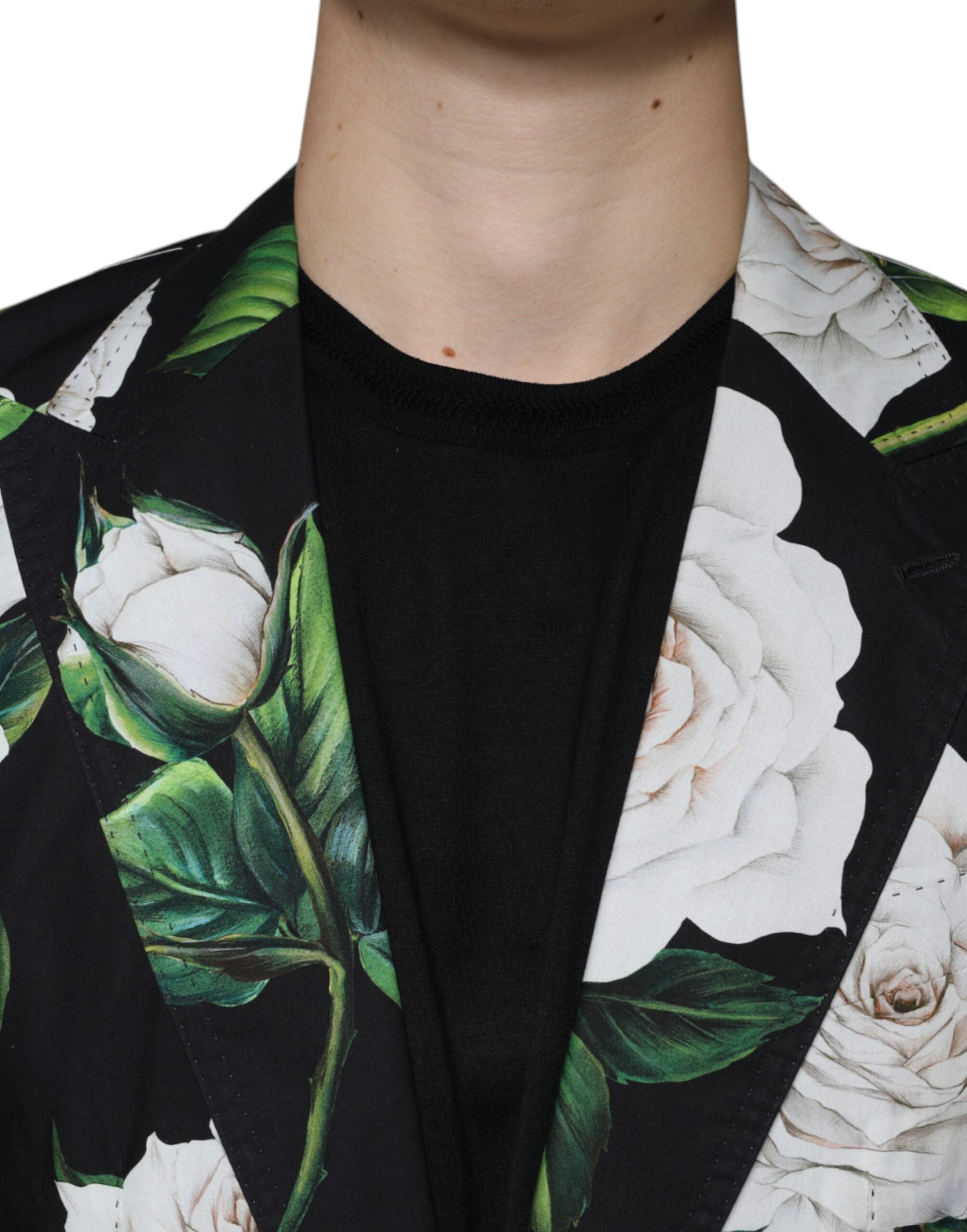 Dolce & Gabbana Schwarzer formeller 2-teiliger Anzug aus Baumwolle mit Rosenmuster für Herren