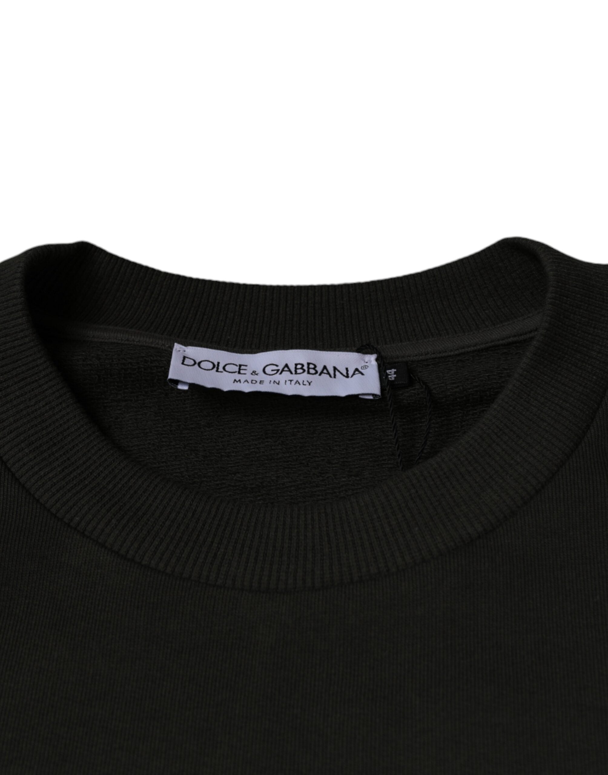 Pulover Dolce & Gabbana verde militar cu imprimeu DG Crown și guler rotund