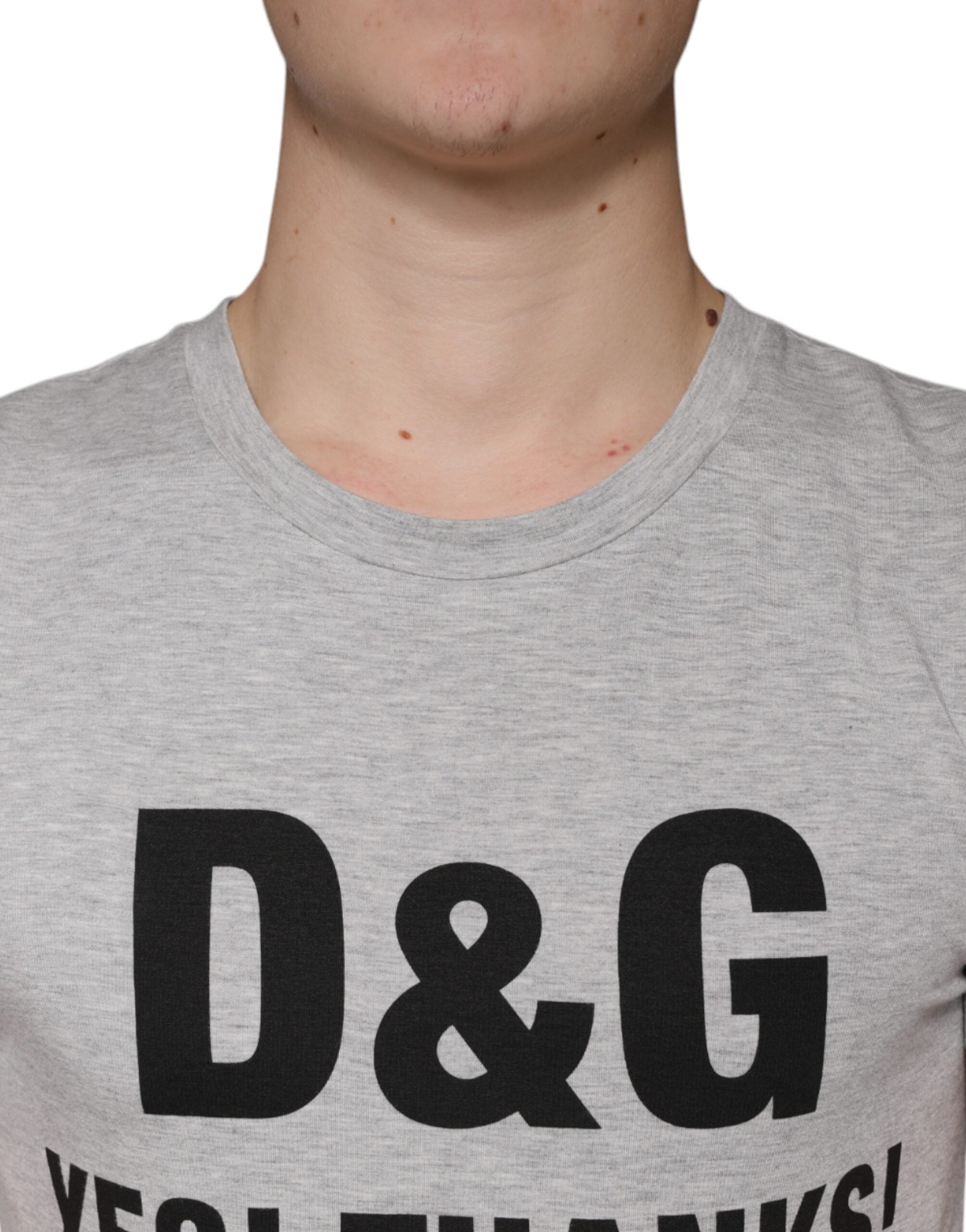 Tricou Dolce & Gabbana gri cu logo și guler rotund și mânecă scurtă