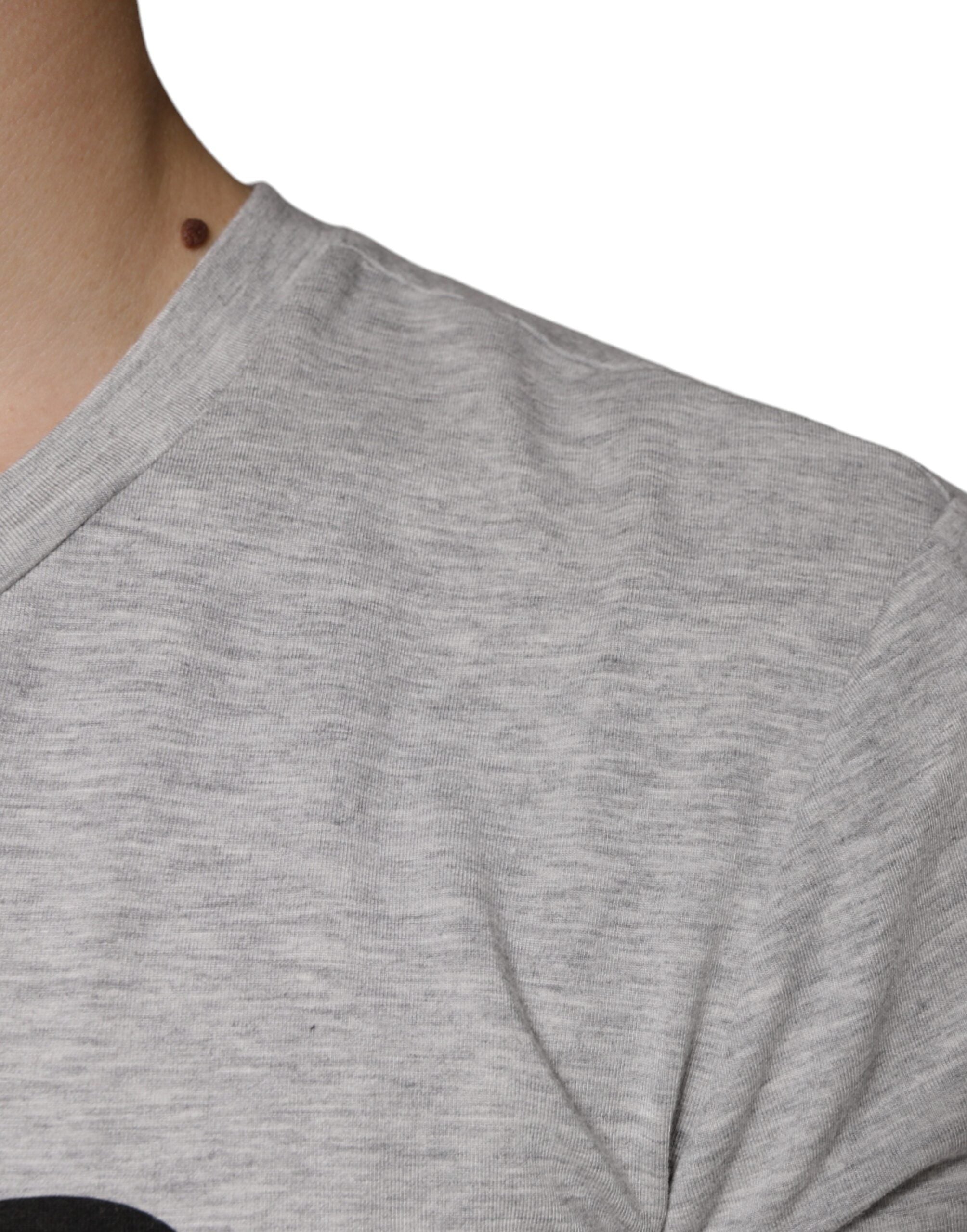 Tricou Dolce & Gabbana gri cu logo și guler rotund și mânecă scurtă