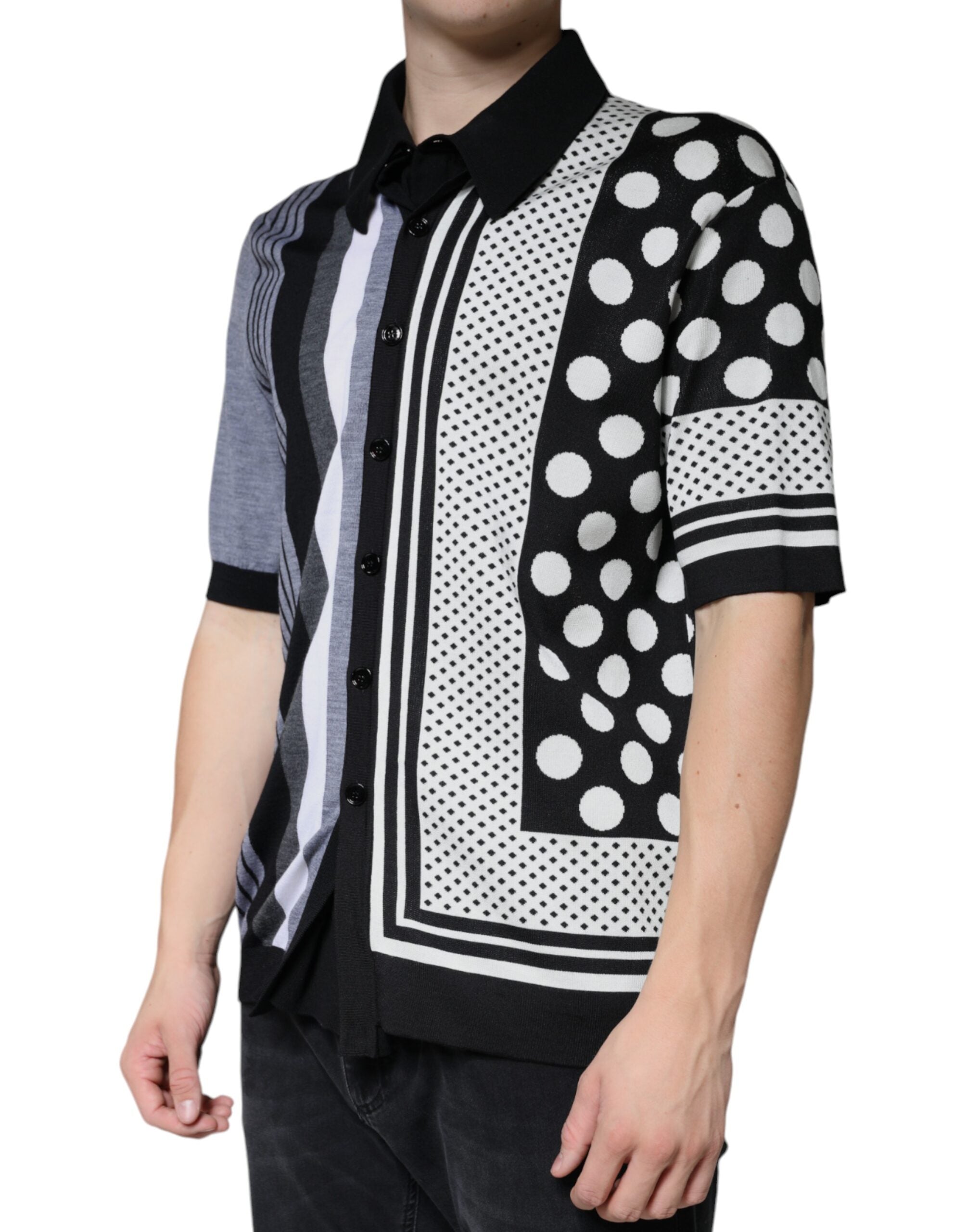Tricou polo cu buline și guler negru și alb Dolce & Gabbana
