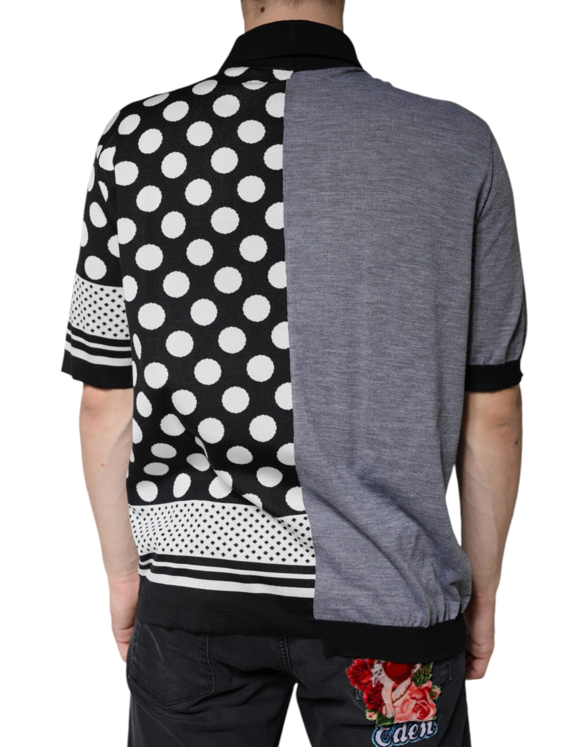 Tricou polo cu buline și guler negru și alb Dolce & Gabbana