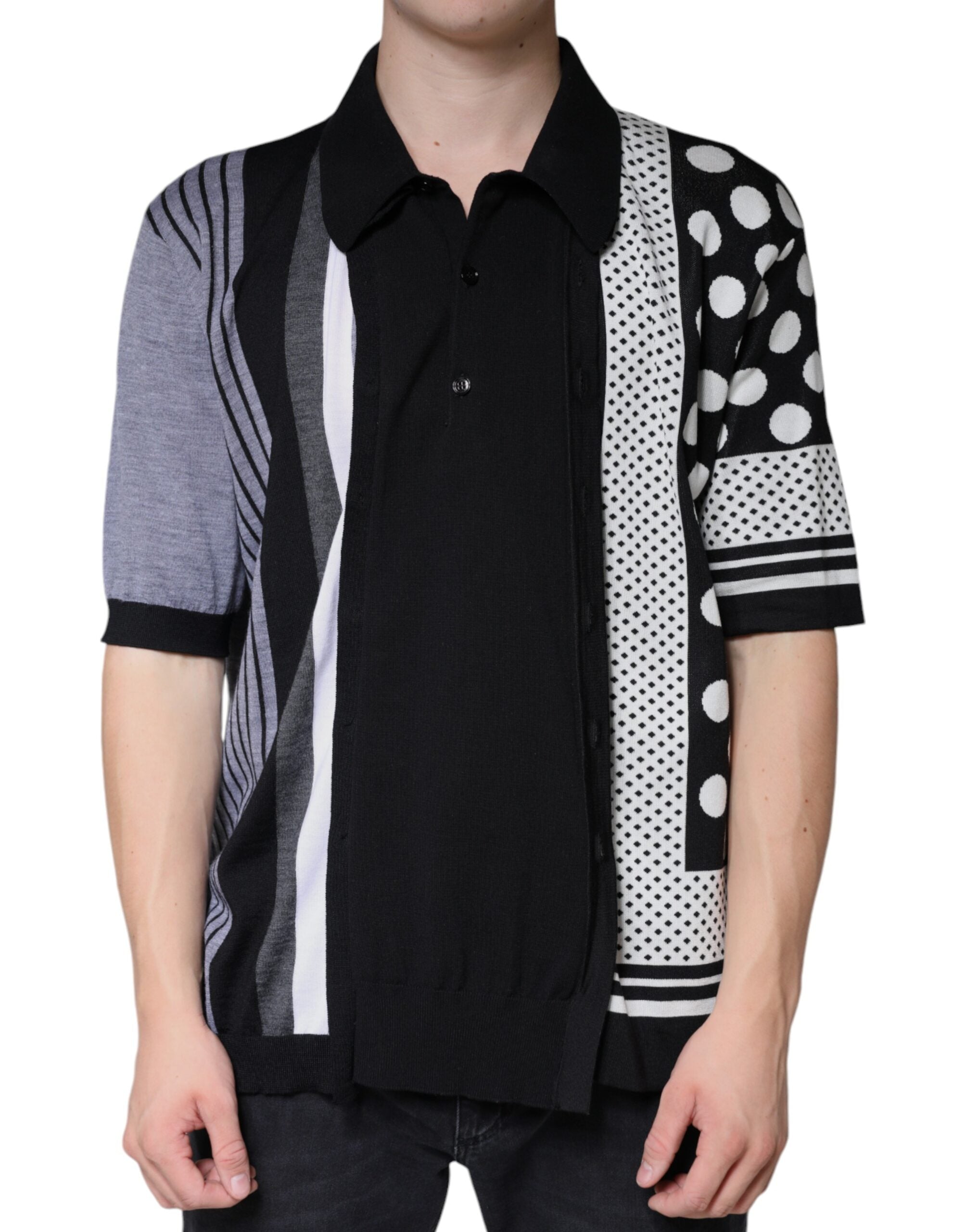 Tricou polo cu buline și guler negru și alb Dolce & Gabbana