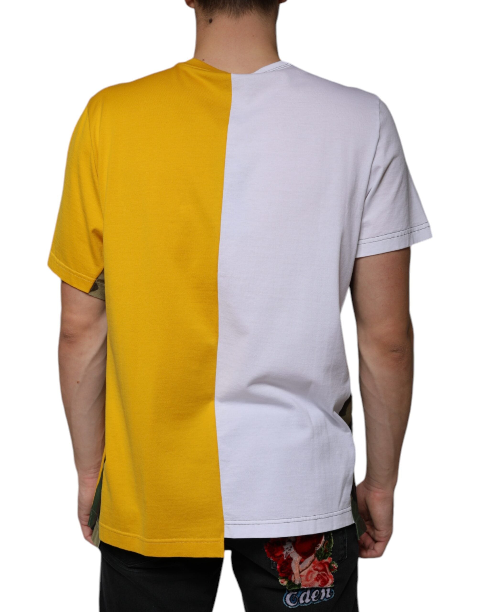 Dolce & Gabbana – Kurzärmliges T-Shirt mit Logo-Print in Weiß und Gelb