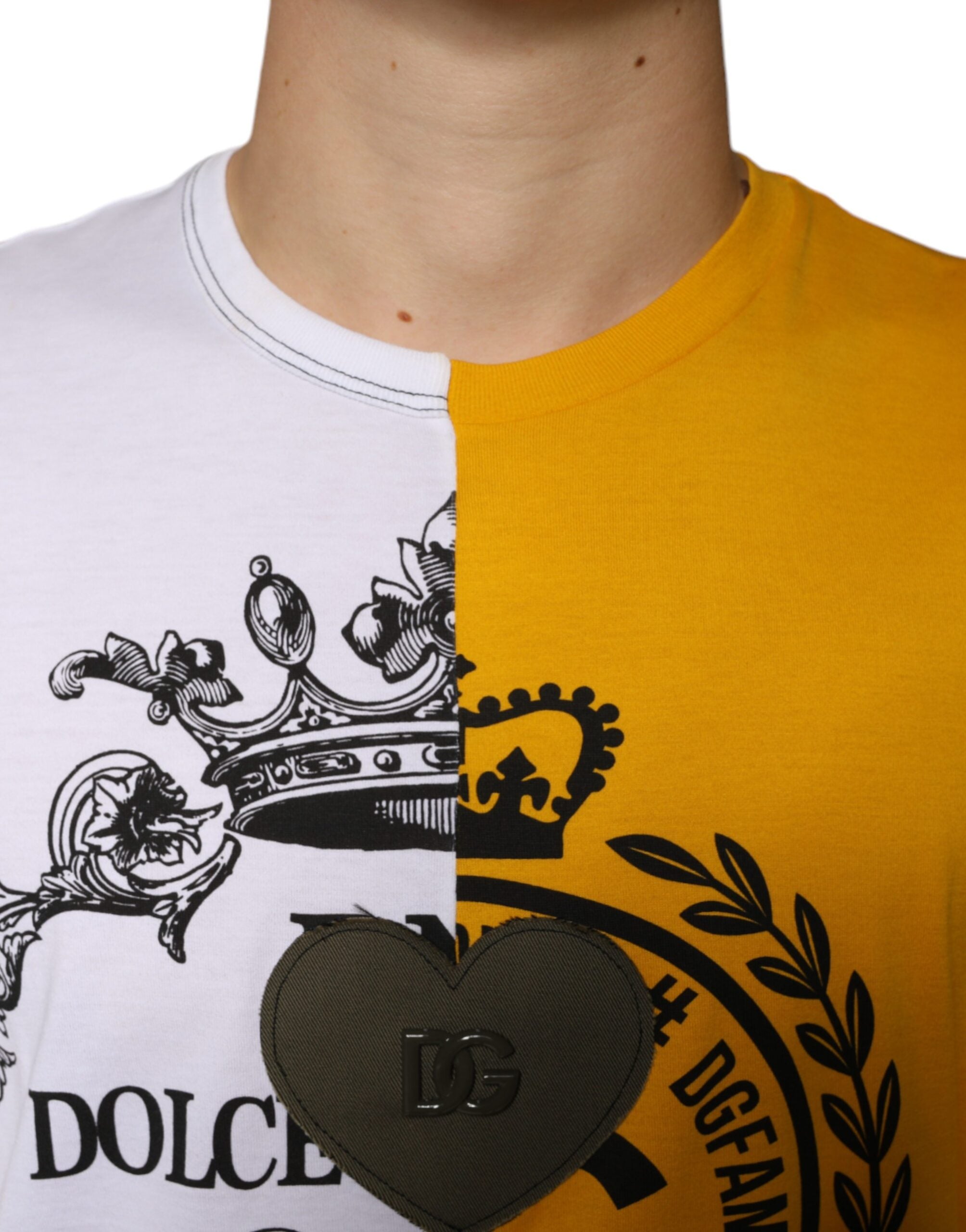 Dolce & Gabbana – Kurzärmliges T-Shirt mit Logo-Print in Weiß und Gelb