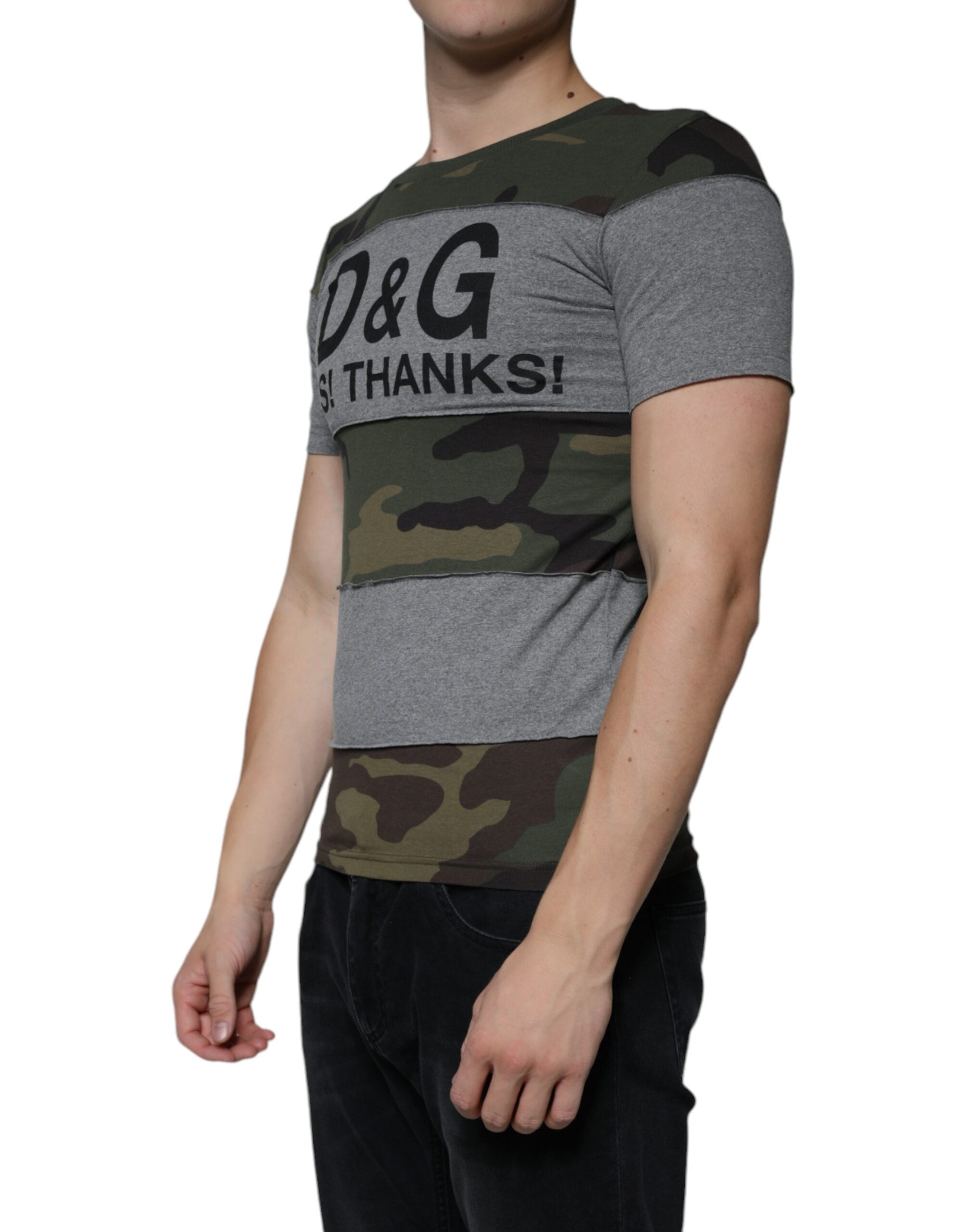 Tricou Dolce & Gabbana cu guler rotund din bumbac multicolor camuflaj