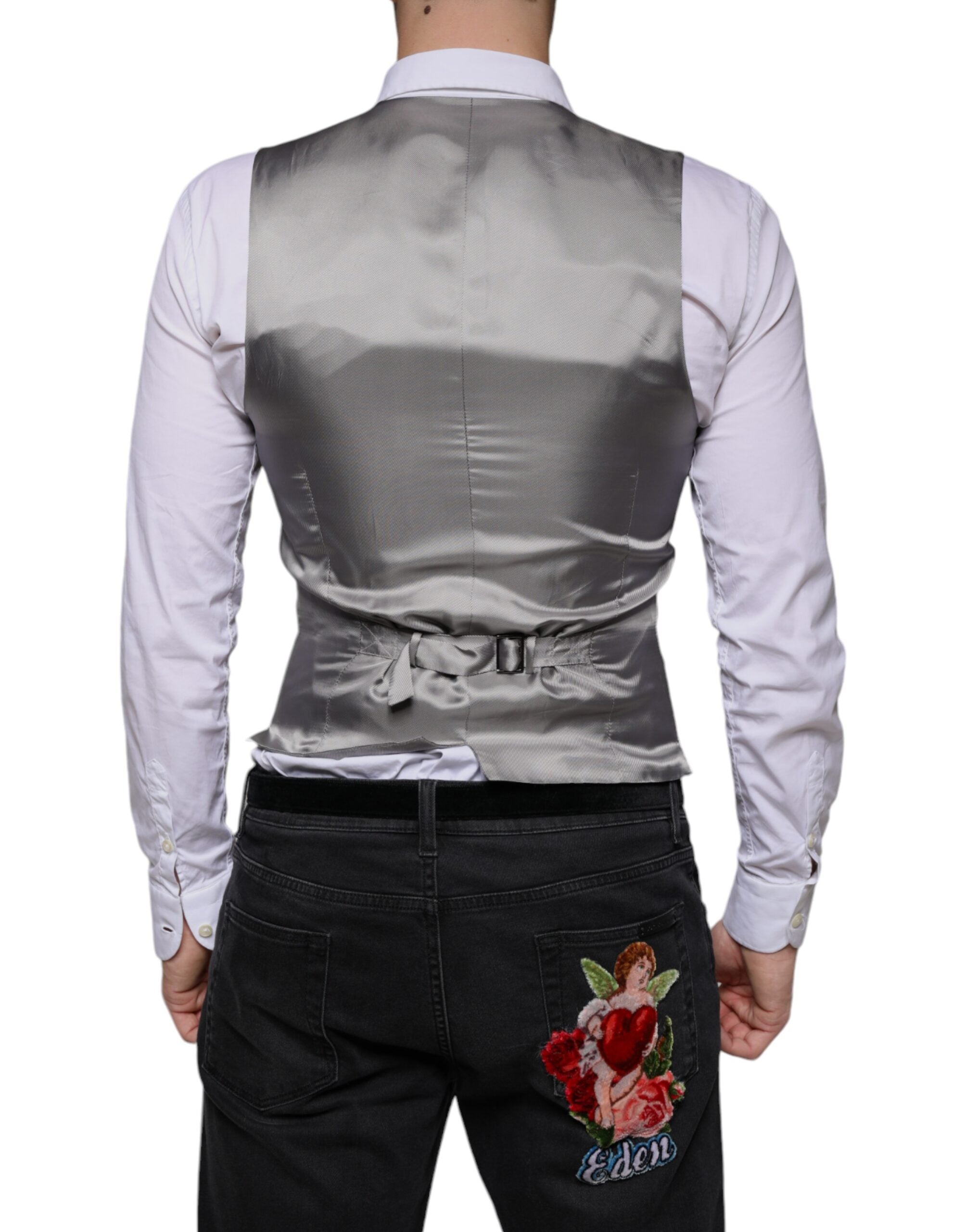 Vestă elegantă din lână gri deschis Dolce & Gabbana