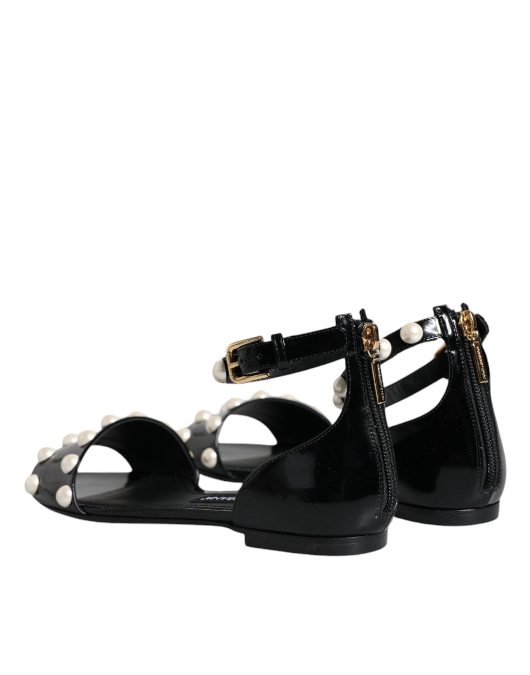 Dolce & Gabbana – Sandalen mit Knöchelriemen und Perlen in Schwarz