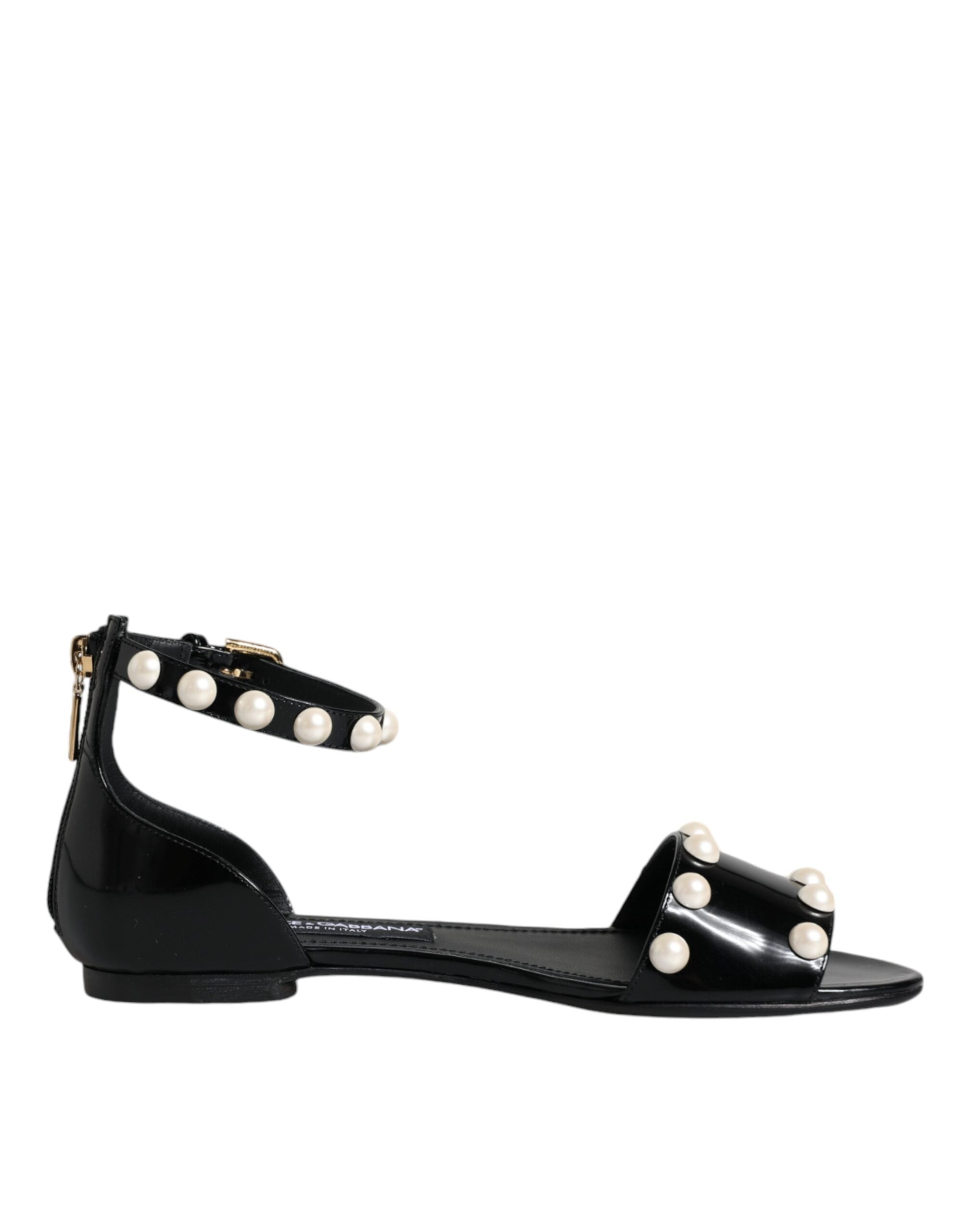 Dolce & Gabbana – Sandalen mit Knöchelriemen und Perlen in Schwarz
