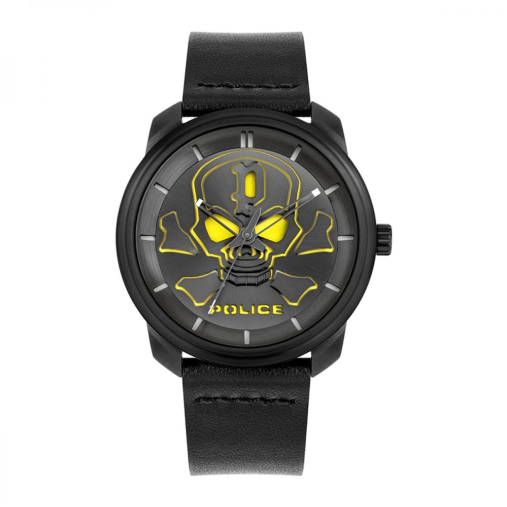 Schwarze Lederarmbanduhr von Police