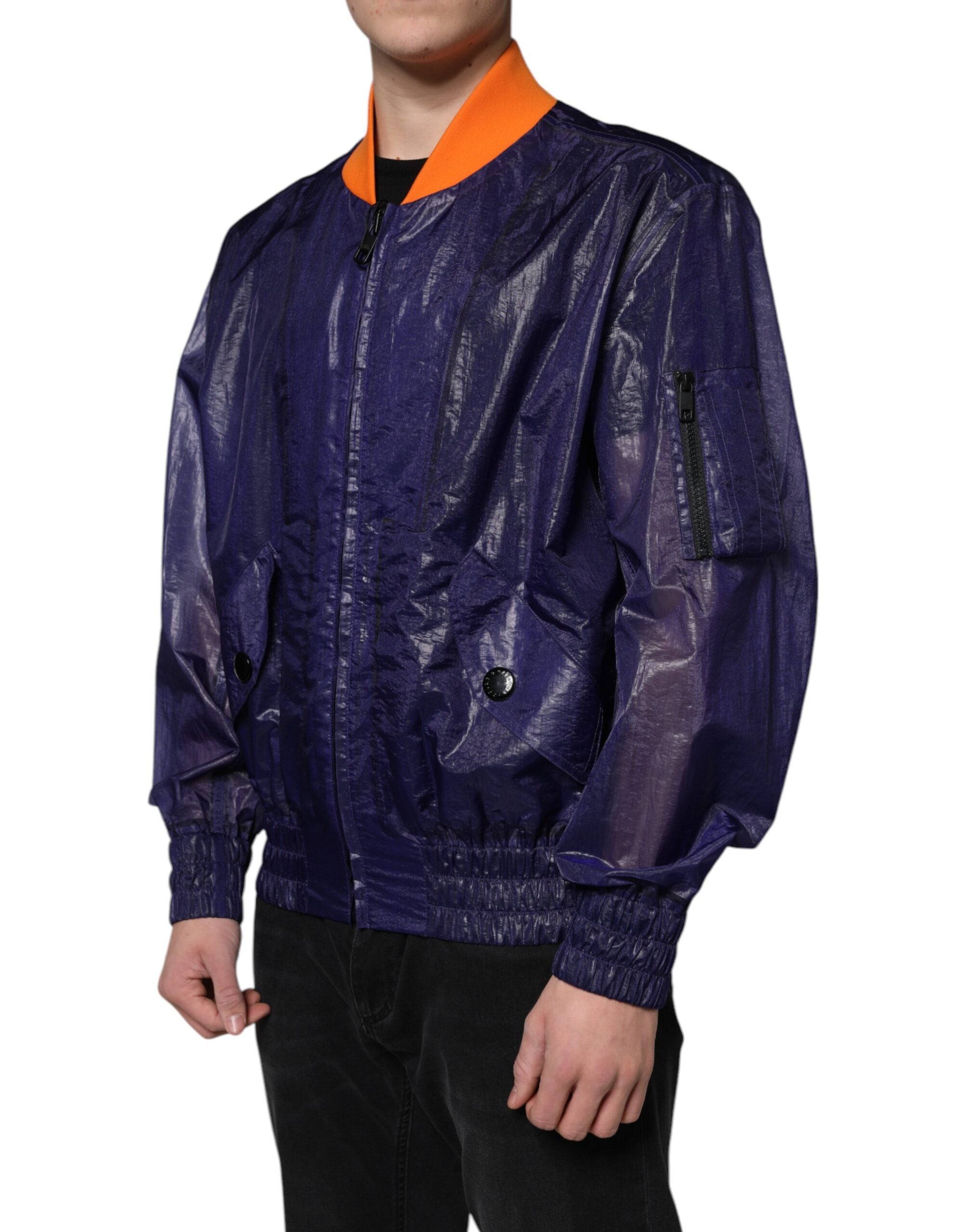Dolce & Gabbana – Blaue Bomberjacke aus Baumwollstretch mit durchgehendem Reißverschluss