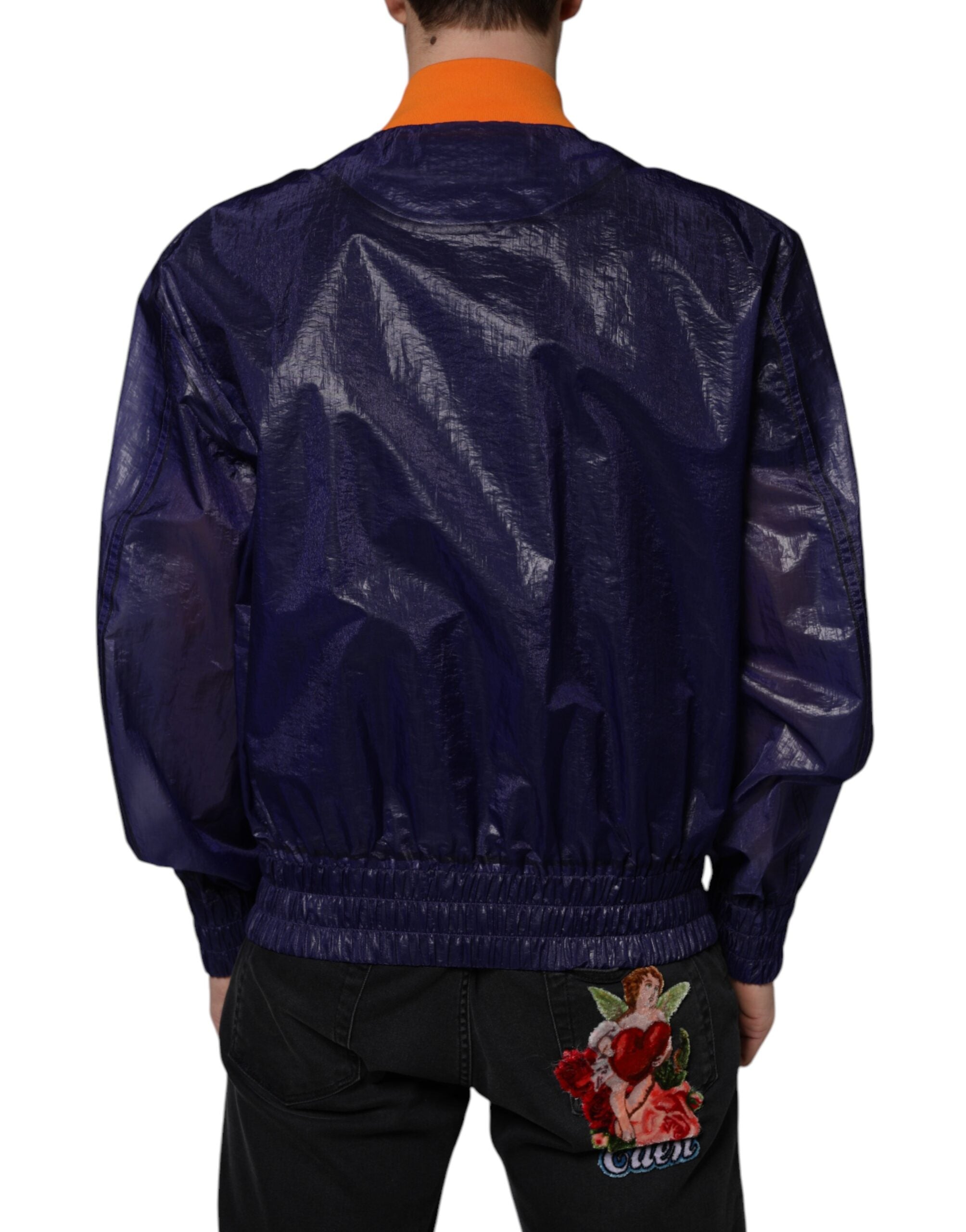 Dolce & Gabbana – Blaue Bomberjacke aus Baumwollstretch mit durchgehendem Reißverschluss