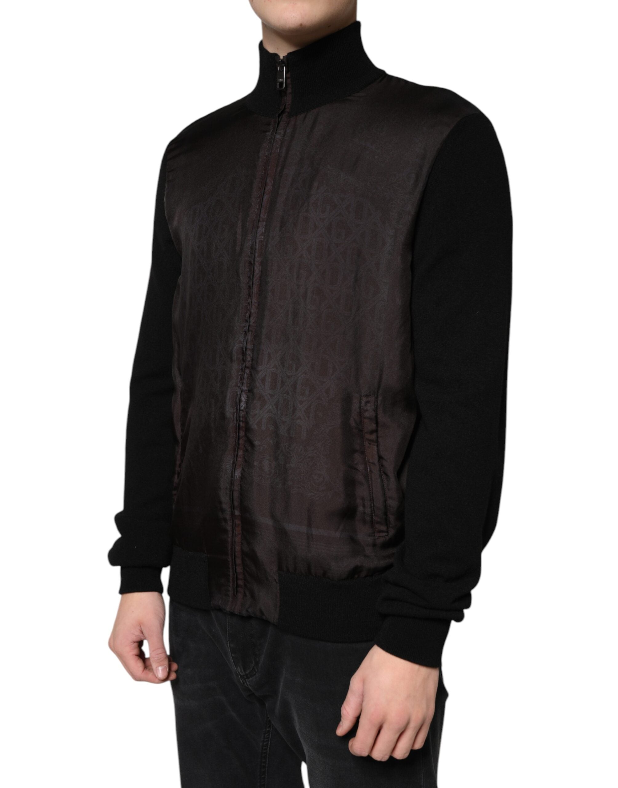Dolce & Gabbana – Schwarze Bomberjacke mit durchgehendem Reißverschluss und Logo-Monogramm