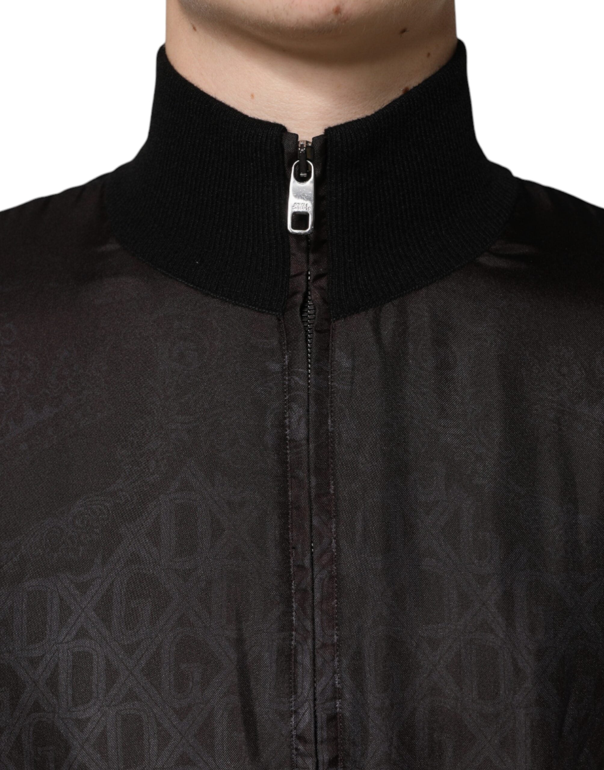 Dolce & Gabbana – Schwarze Bomberjacke mit durchgehendem Reißverschluss und Logo-Monogramm