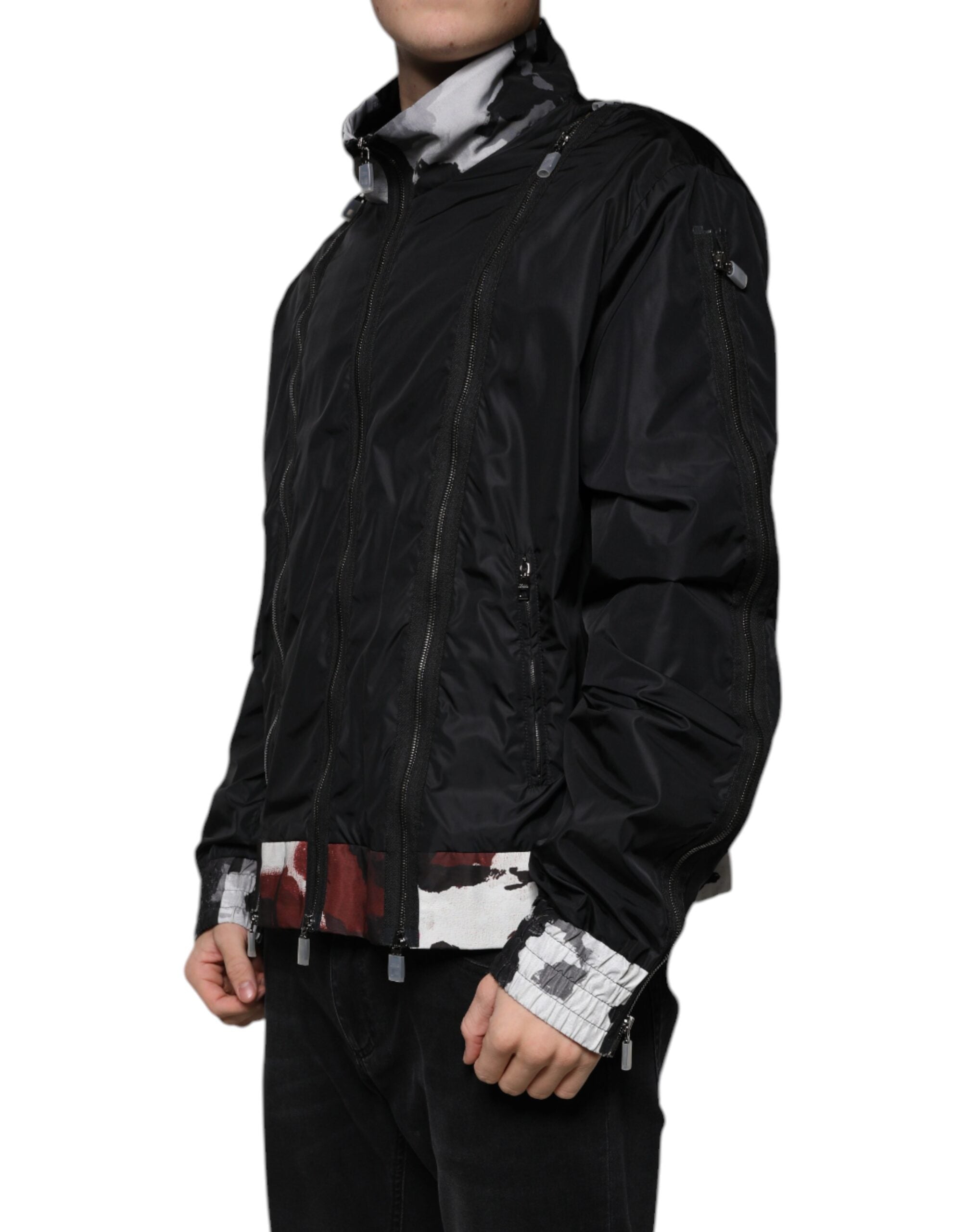 Dolce & Gabbana – Schwarze Bomberjacke aus Nylon mit durchgehendem Reißverschluss für Herren