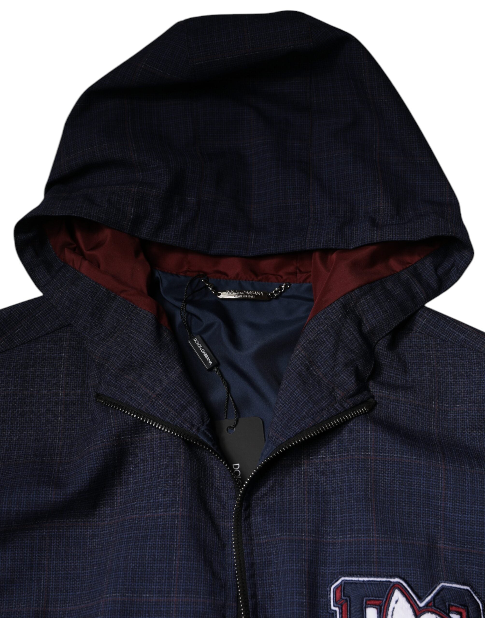 Dolce & Gabbana Jachetă bomber cu glugă și fermoar complet cu logo albastru pentru bărbați