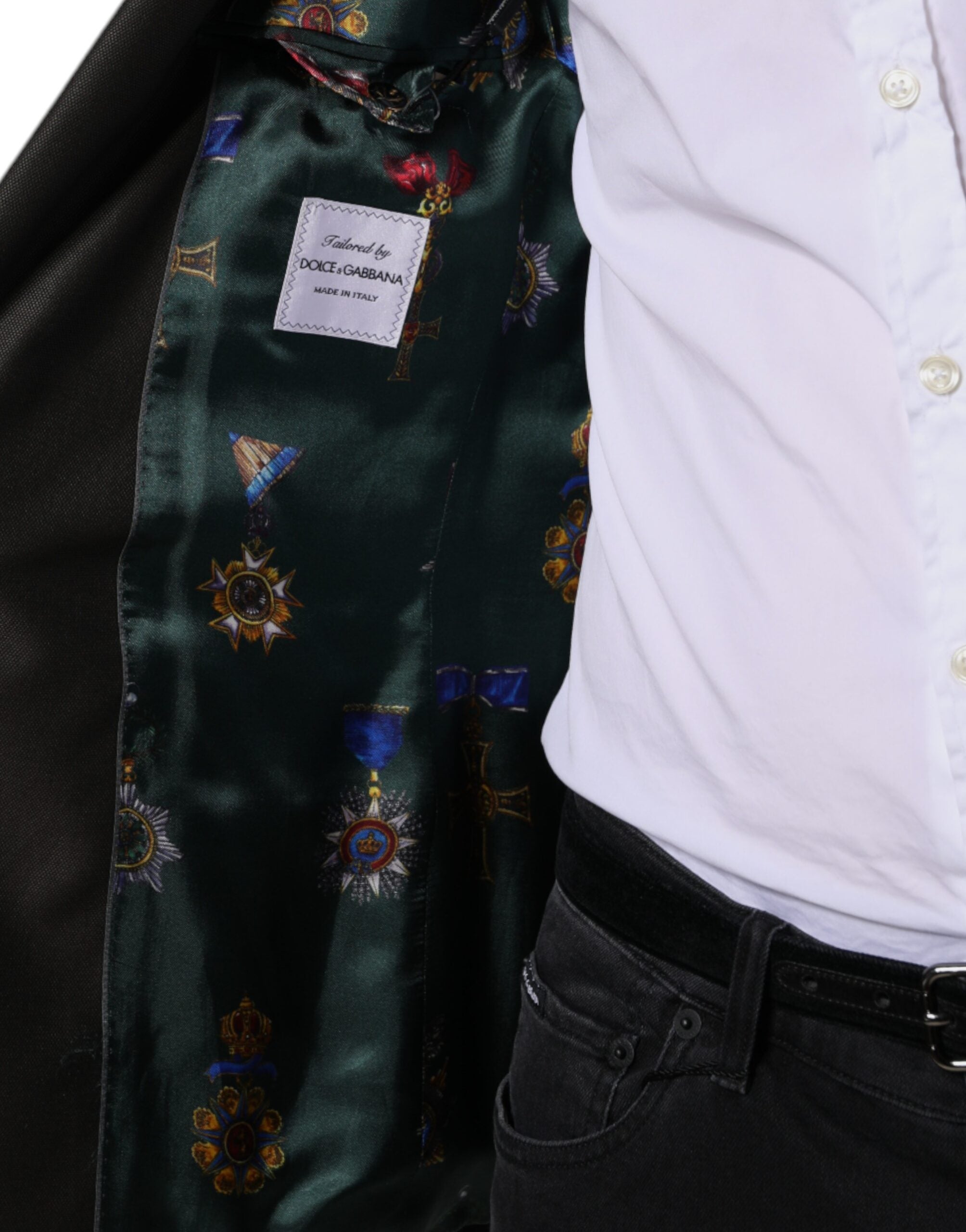 Jachetă Dolce & Gabbana Blazer Maro Verde cu imprimeu de albine din lână