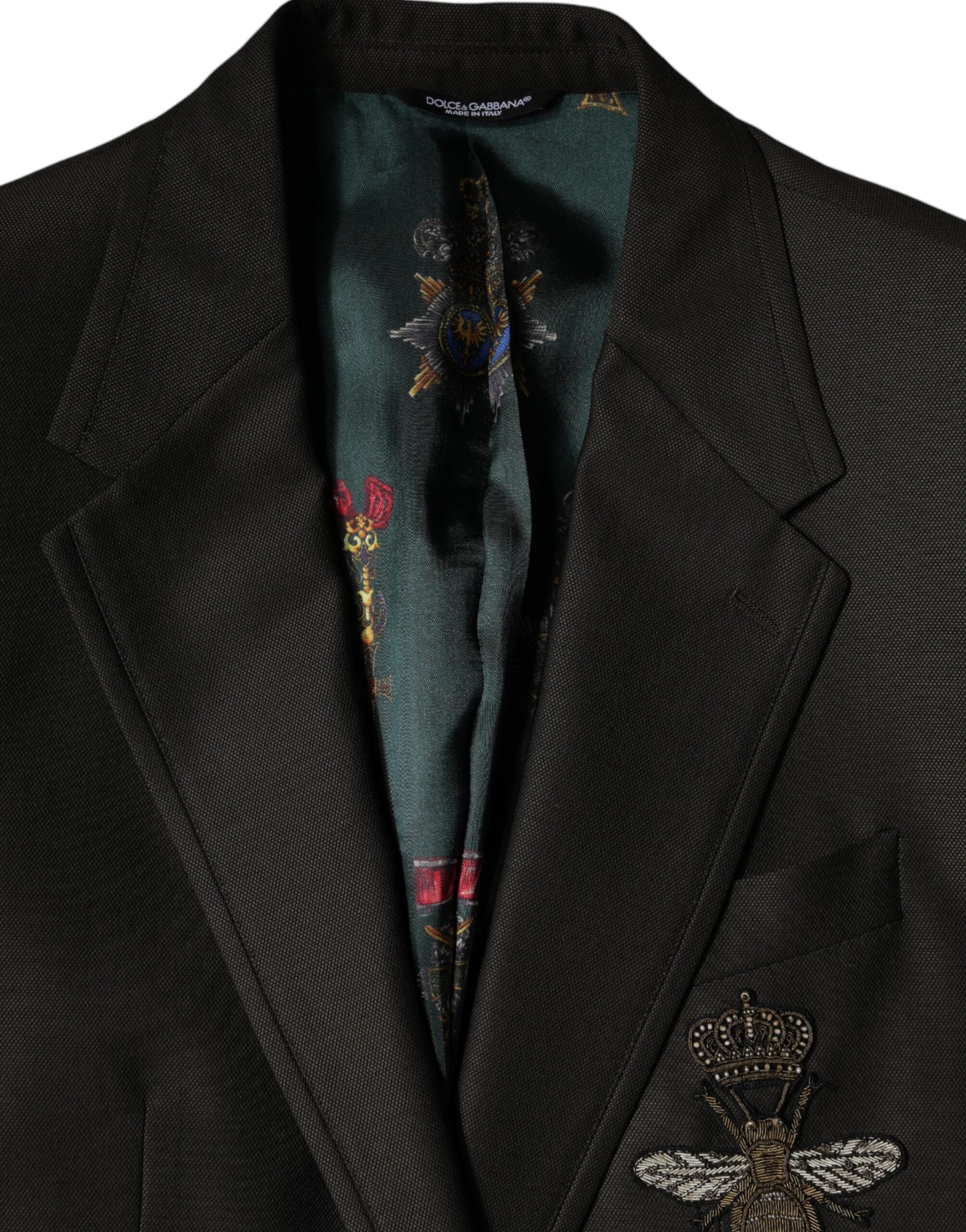 Jachetă Dolce & Gabbana Blazer Maro Verde cu imprimeu de albine din lână