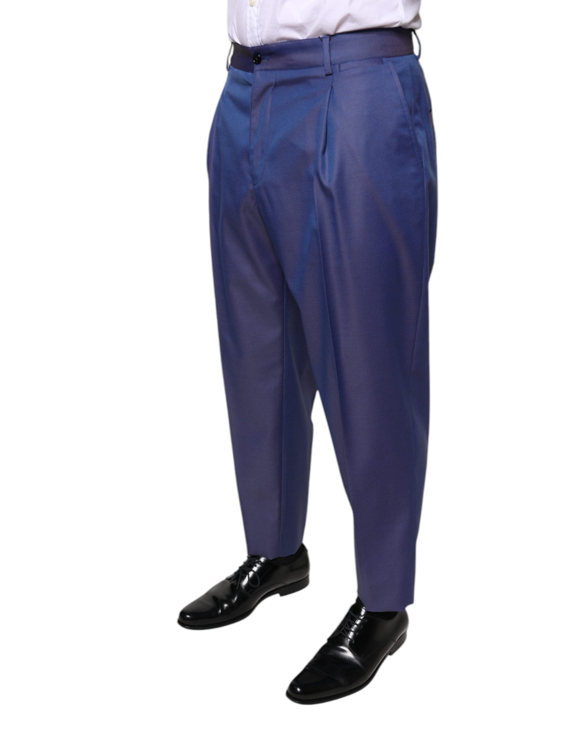 Pantaloni eleganți formali conici din lână albastră Dolce & Gabbana