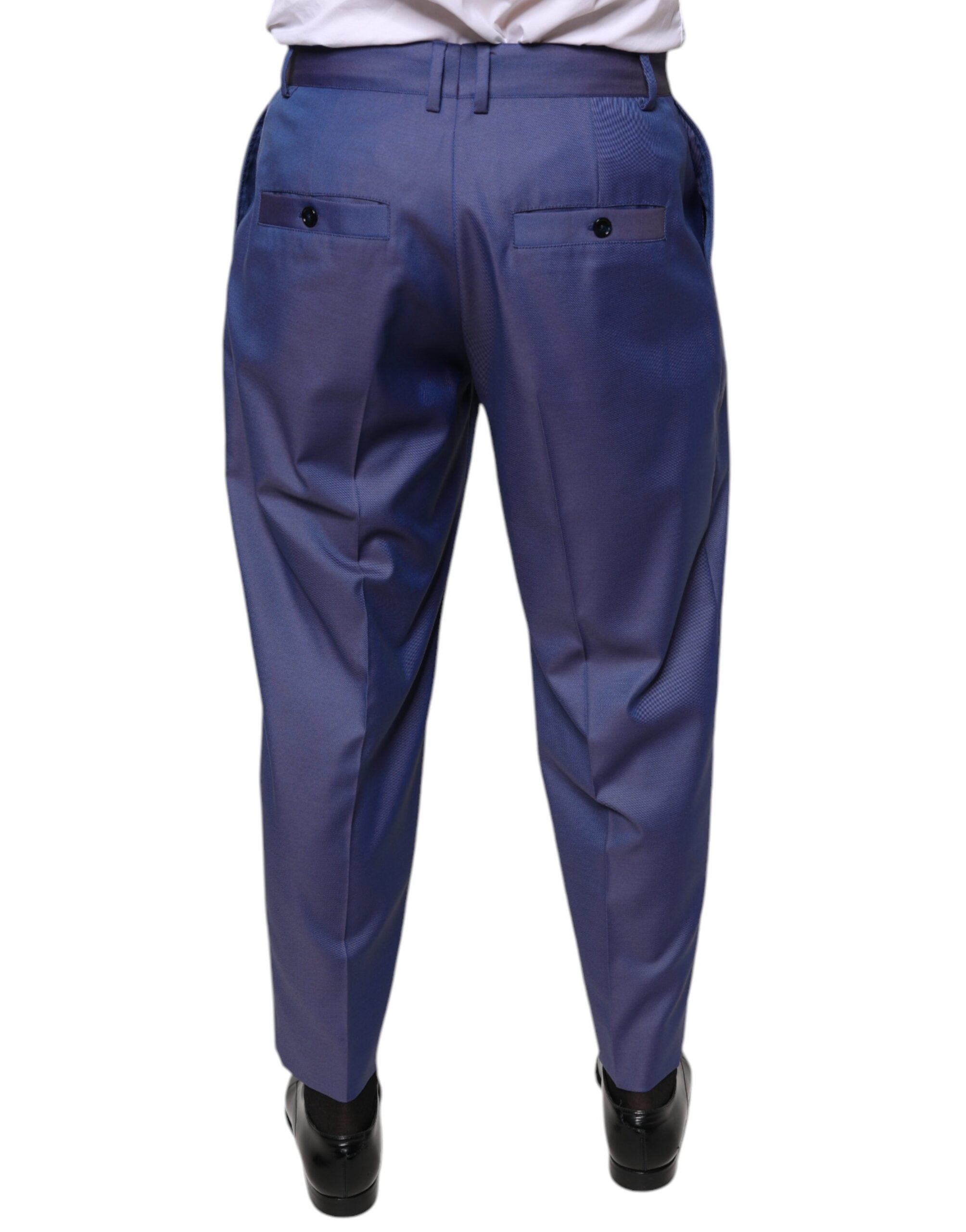 Pantaloni eleganți formali conici din lână albastră Dolce & Gabbana