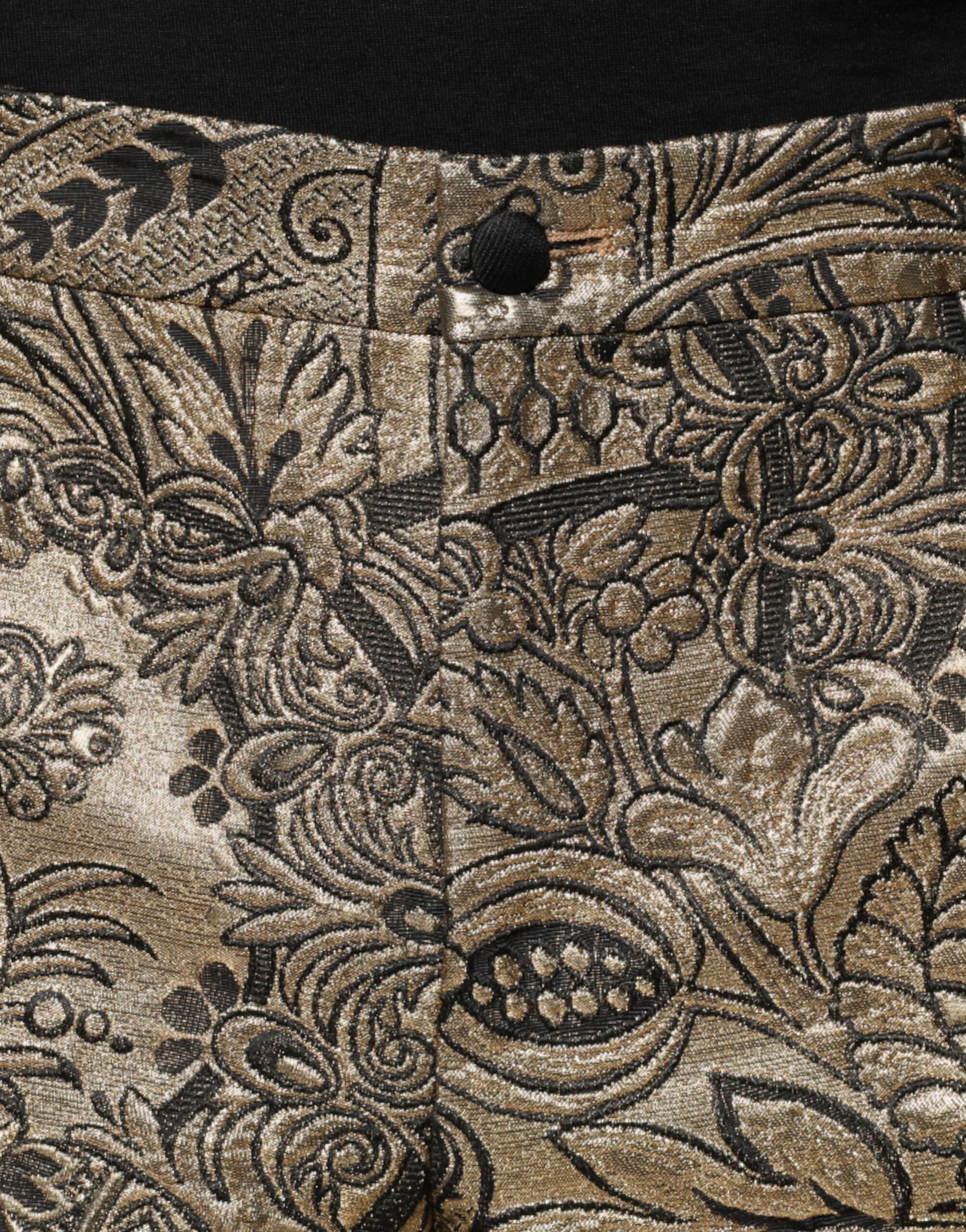 Dolce & Gabbana Pantaloni eleganți pentru bărbați cu imprimeu floral auriu din jacquard