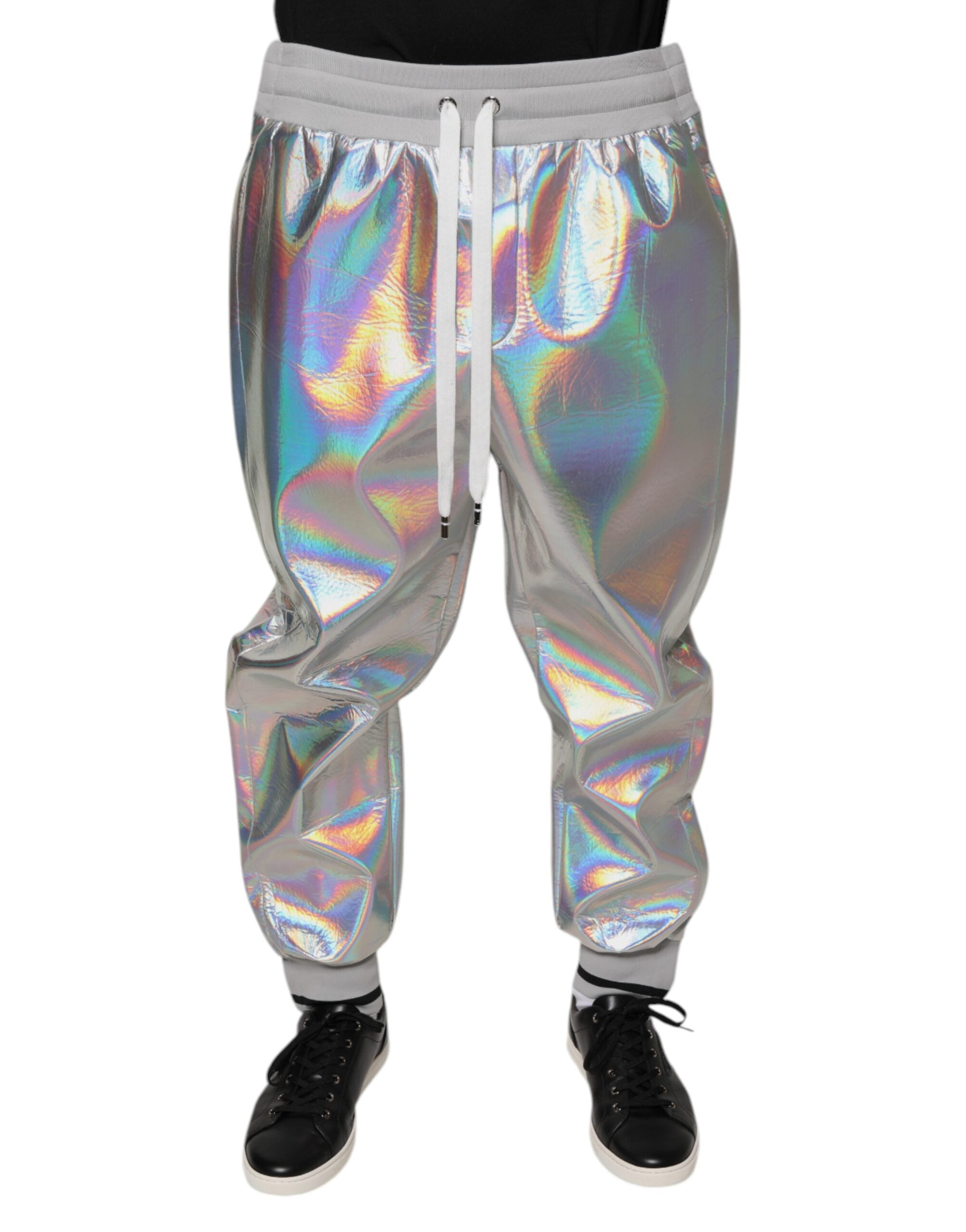 Dolce & Gabbana Pantaloni sport argintii iridescenți pentru bărbați