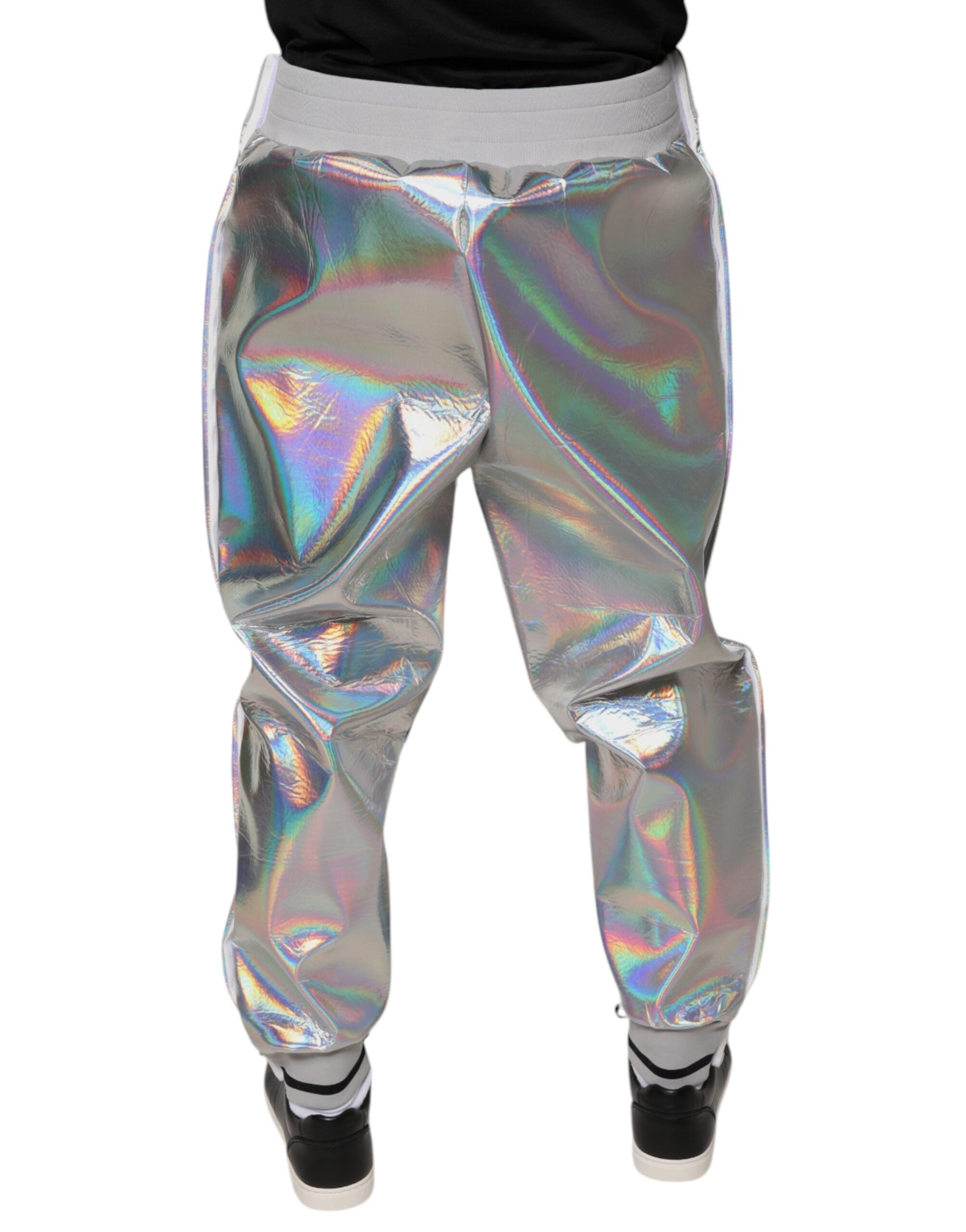 Dolce & Gabbana Pantaloni sport argintii iridescenți pentru bărbați