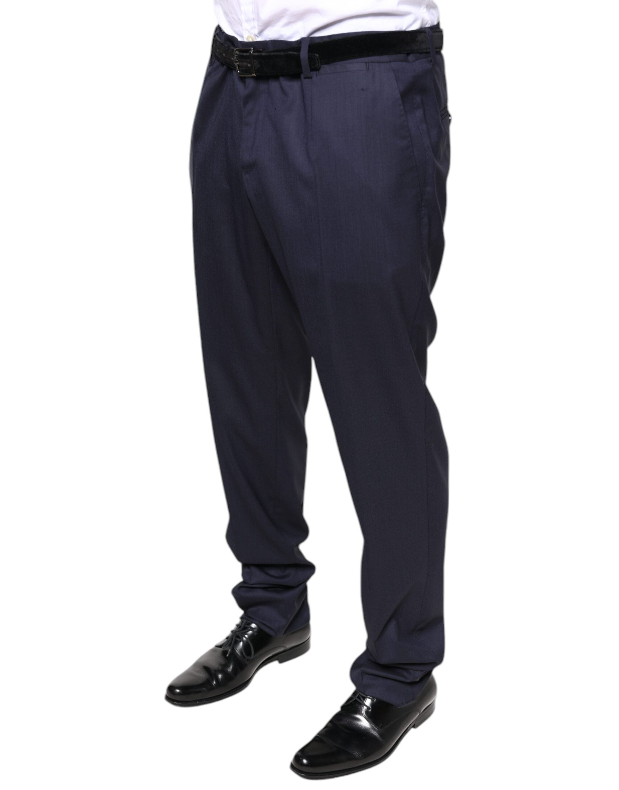 Pantaloni eleganți skinny din lână albastră Dolce & Gabbana