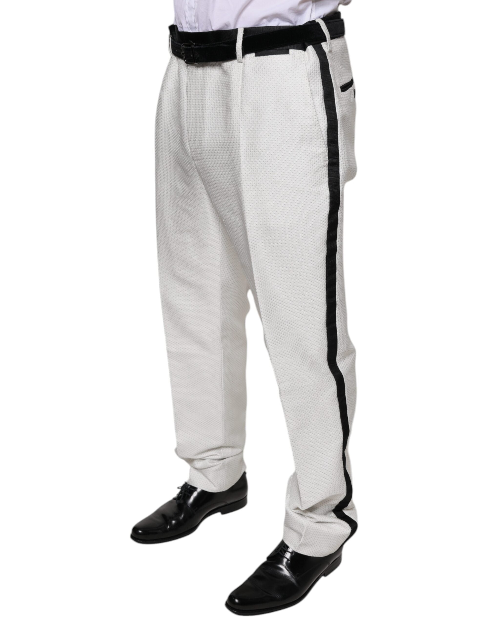Pantaloni eleganți Dolce & Gabbana din poliester alb