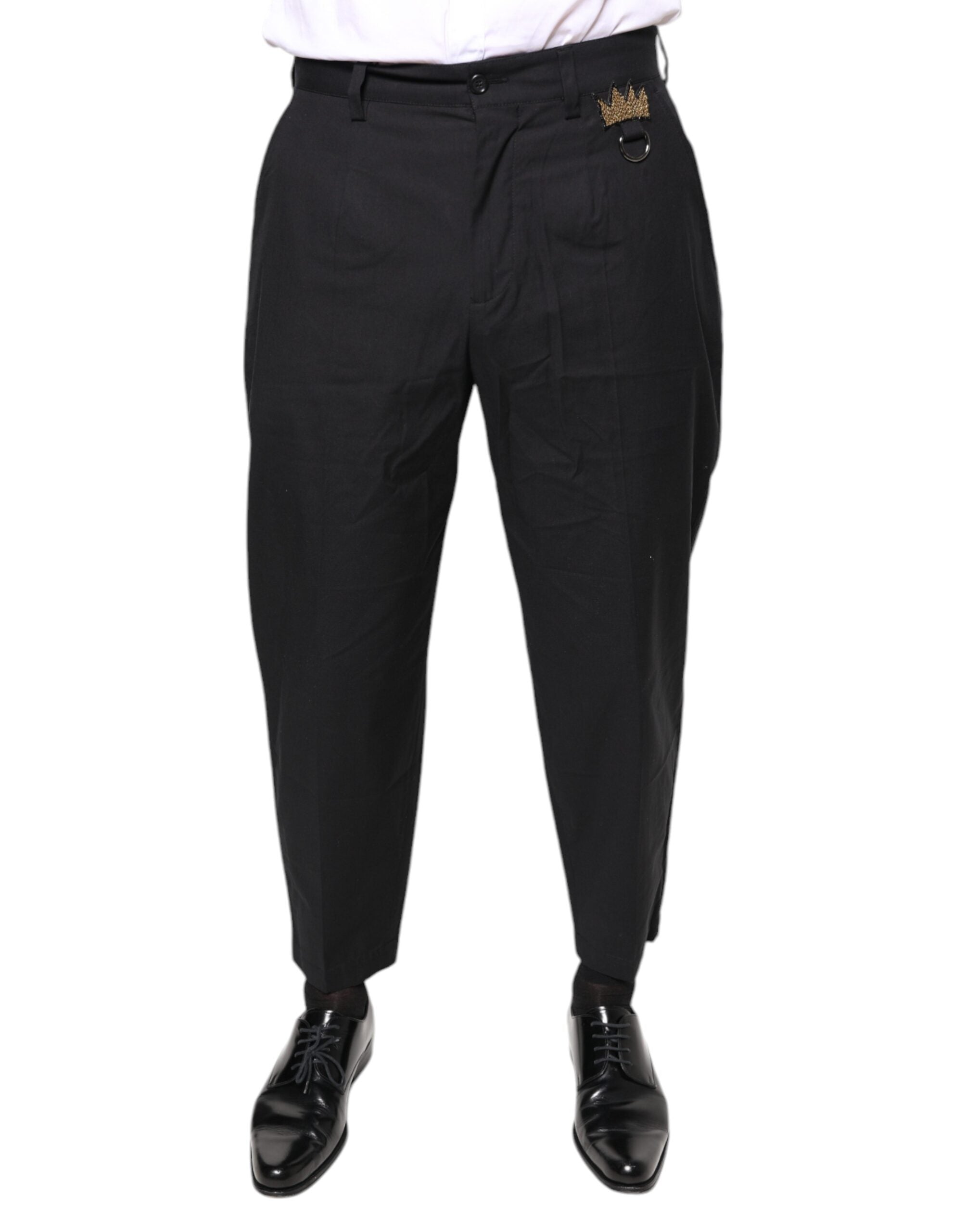 Pantaloni eleganti Dolce & Gabbana Black Crown din bumbac